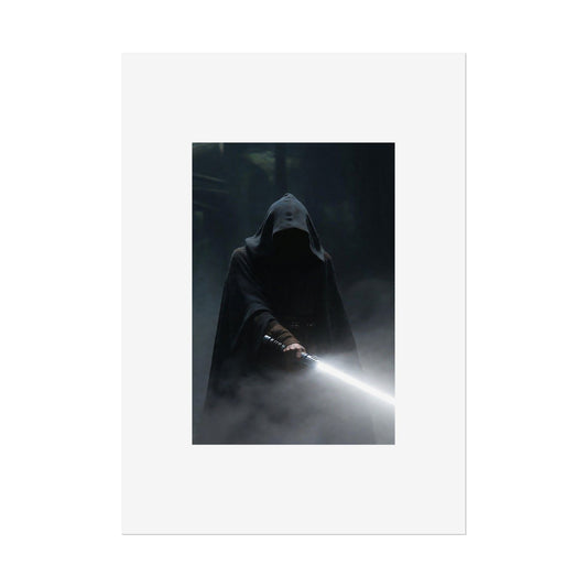 Dark Hooded Warrior Lightsaber Poster — Rolled Sci‑Fi Wall Art
