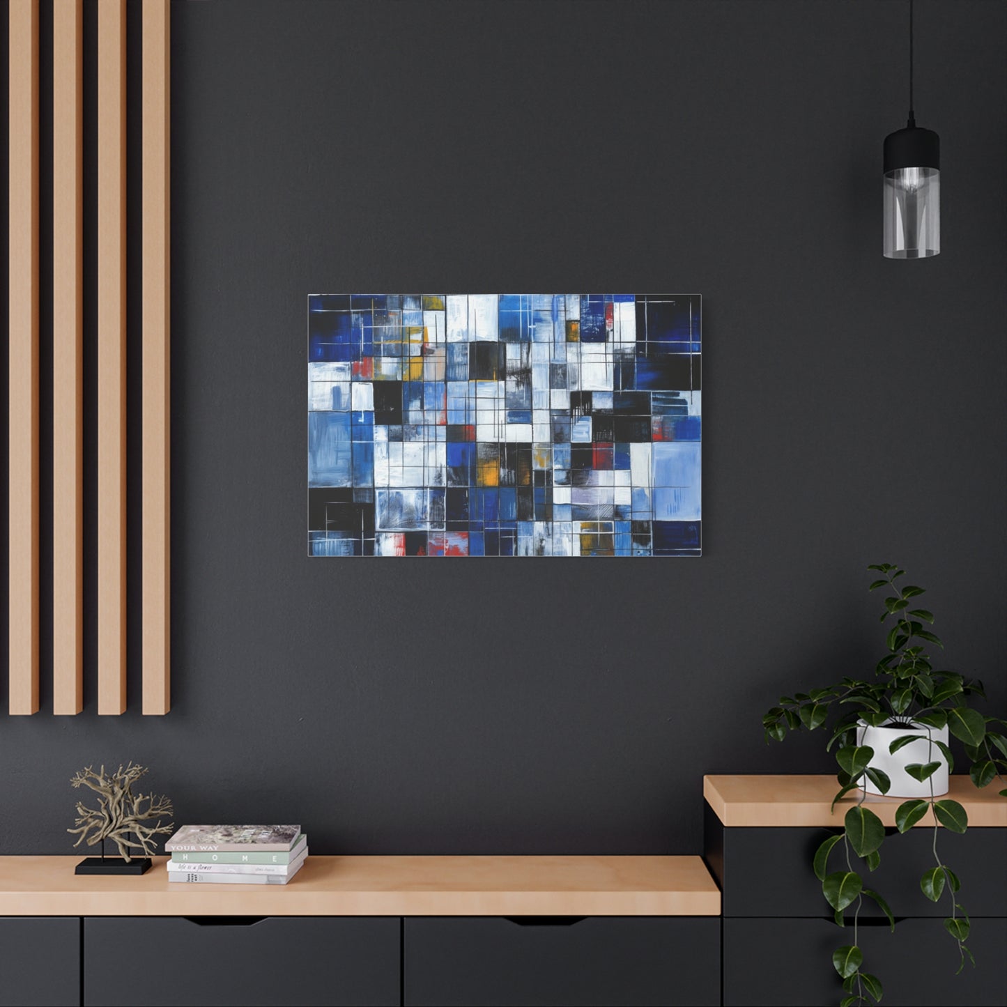 Abstract Blue Grid Matte Stretched Canvas Wall Art (1.25")
