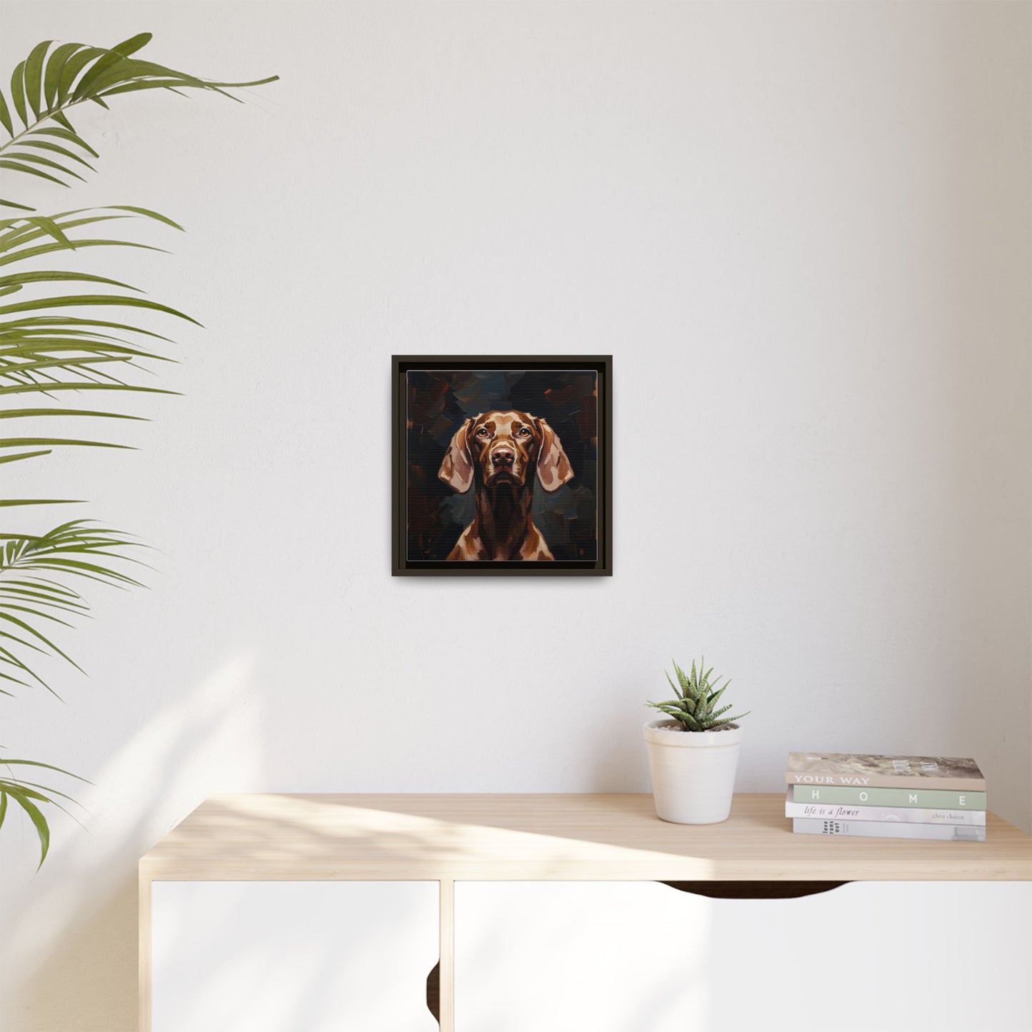 Framed Matte Canvas Dog Portrait – Brown Vizsla Wall Art