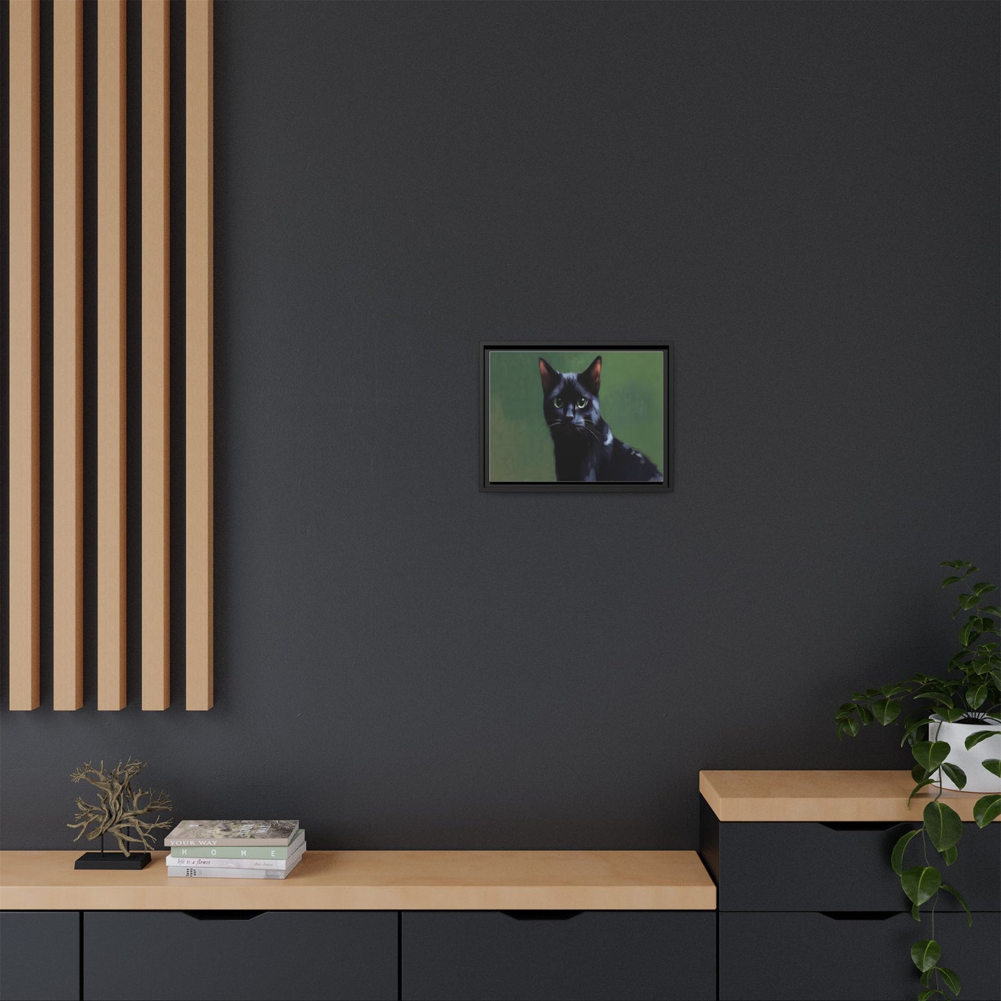 Framed Black Cat Portrait Canvas — Matte Multi-Color Wall Art