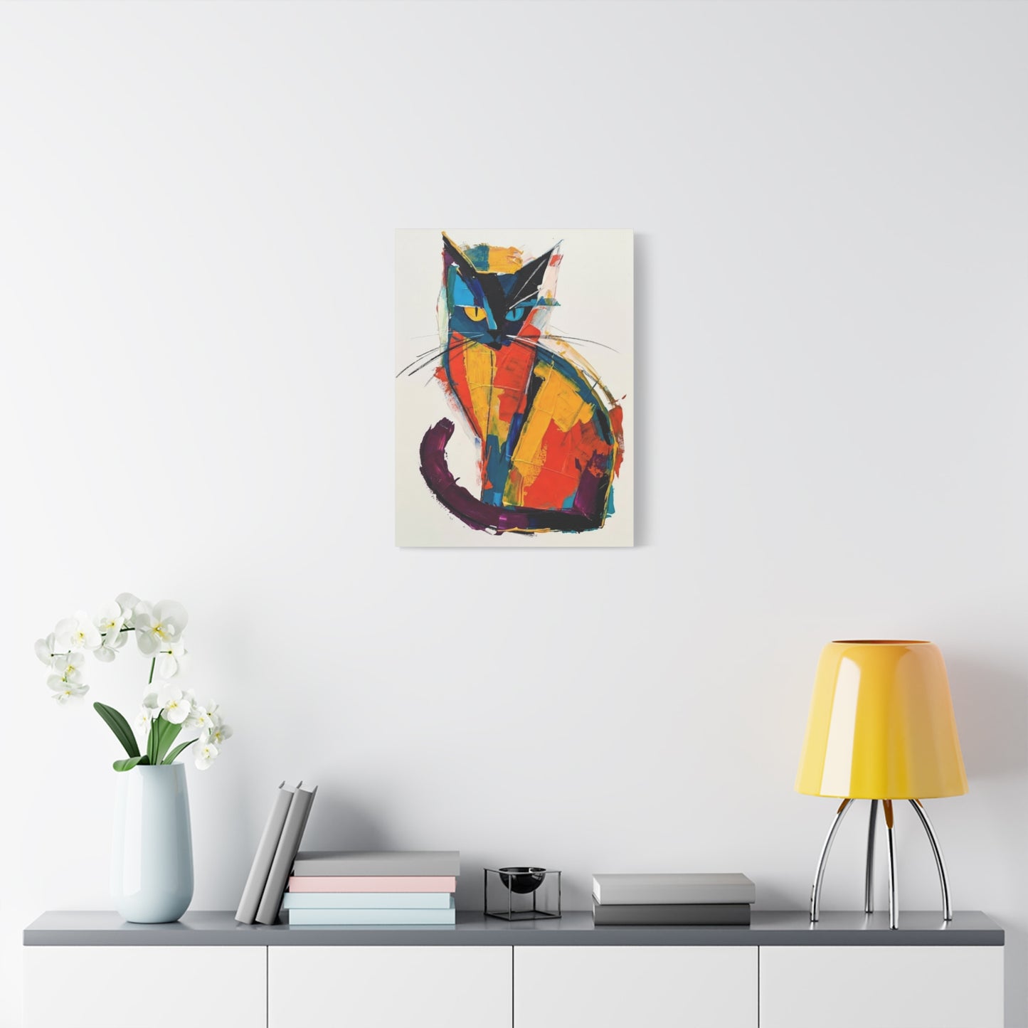 Colorful Abstract Cat Canvas Art - Modern Stretched Matte Wall Decor