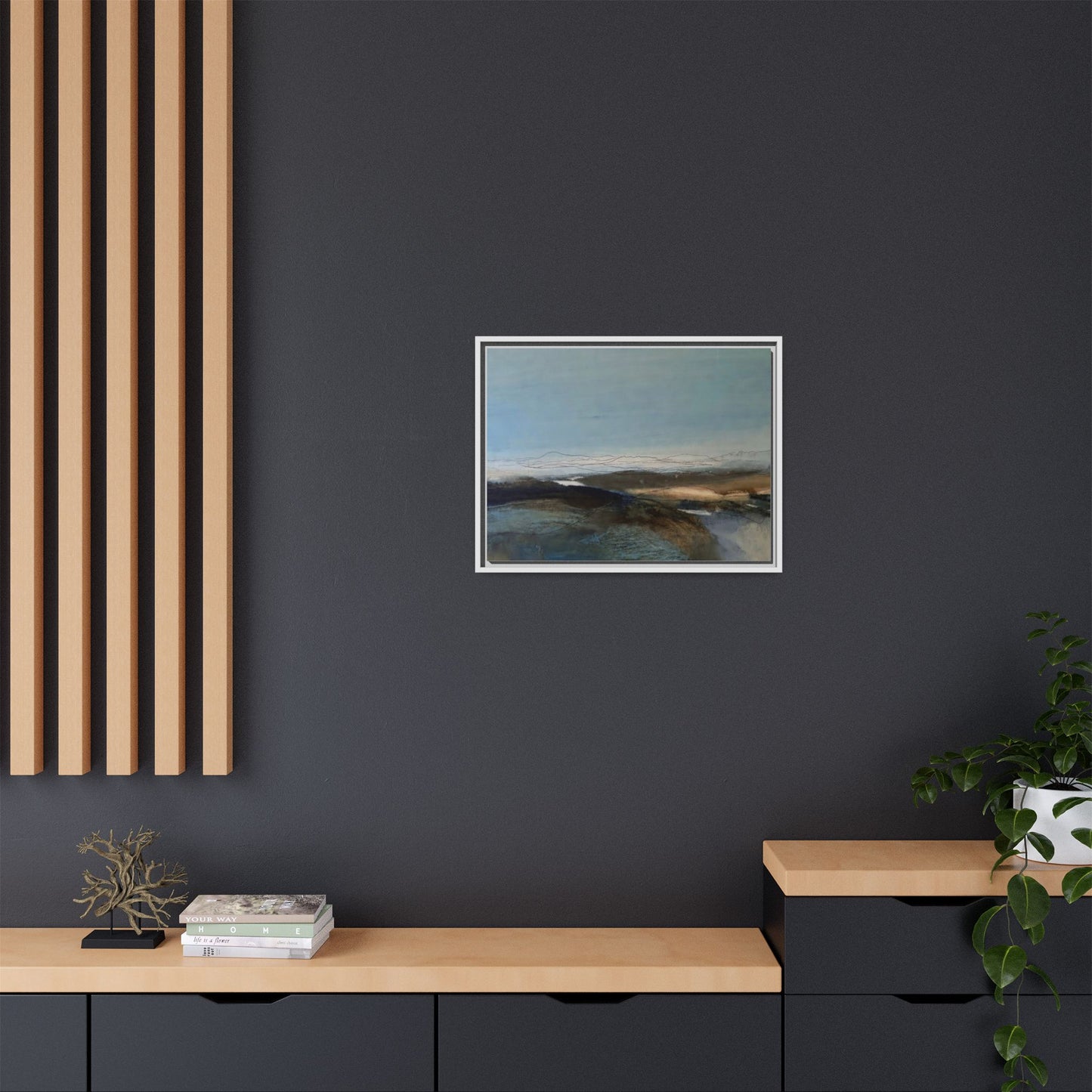Framed Matte Canvas Wall Art — Serene Abstract Blue Landscape