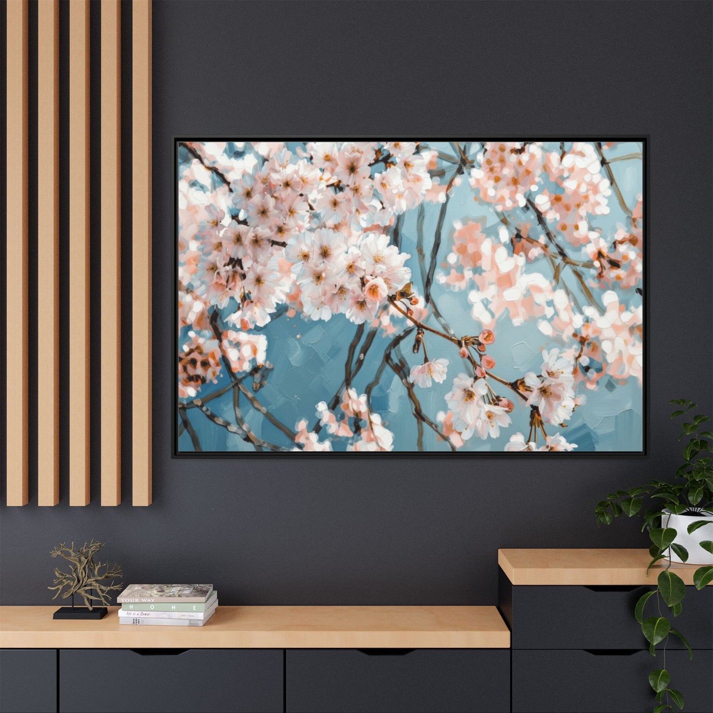 Framed Cherry Blossom Matte Canvas Print — Soft Pink Floral Wall Art