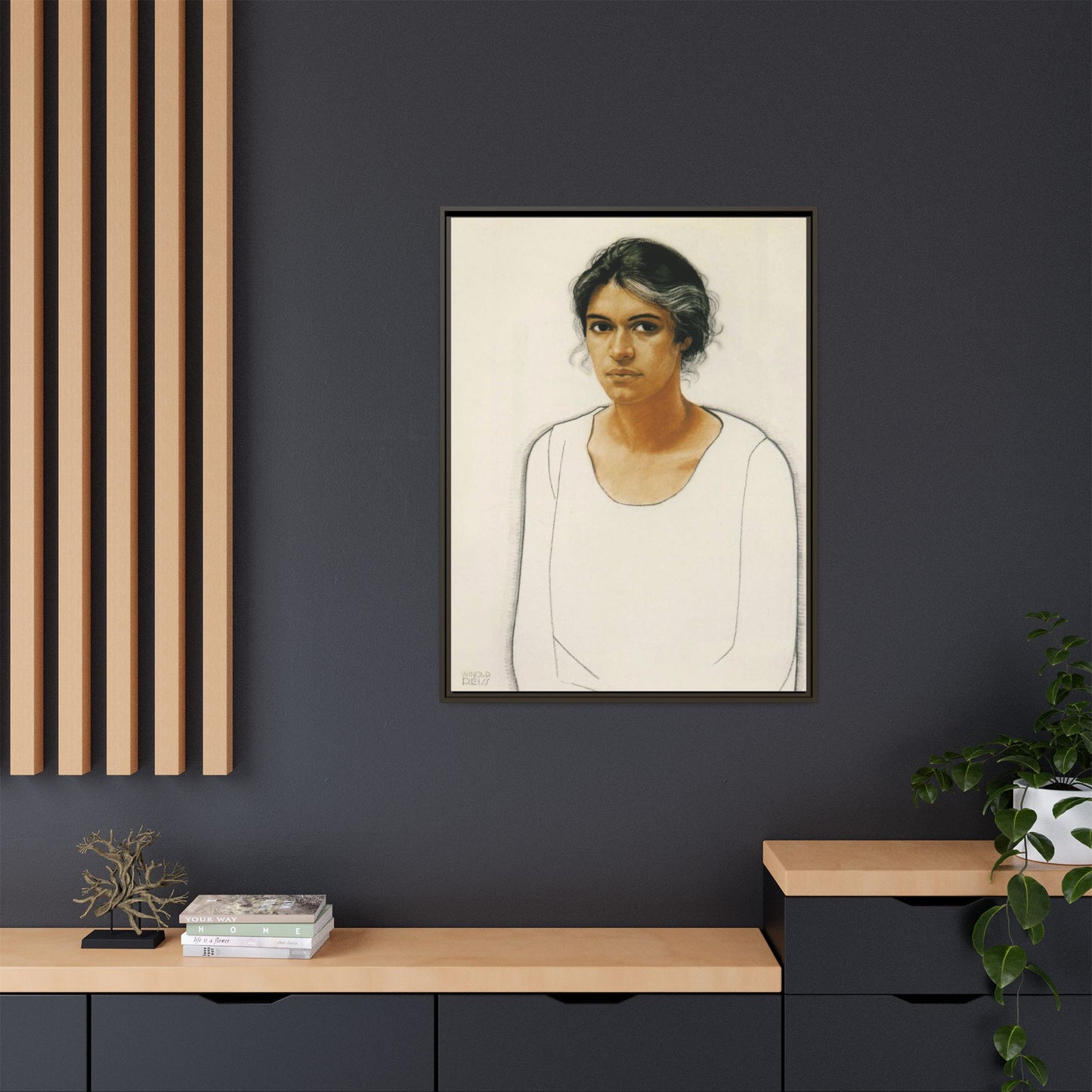 Portrait of a Woman by Winold Reiss Framed Matte Canvas Portrait Print