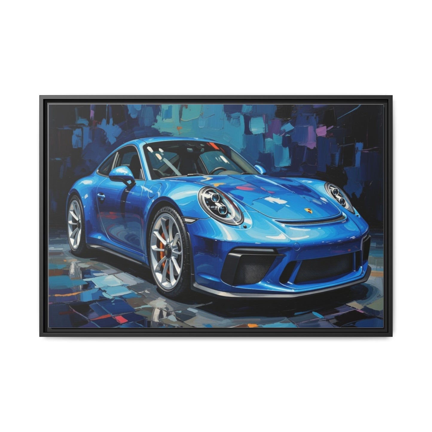 Blue Sports Car Matte Canvas Framed Print — Modern Automotive Wall Art