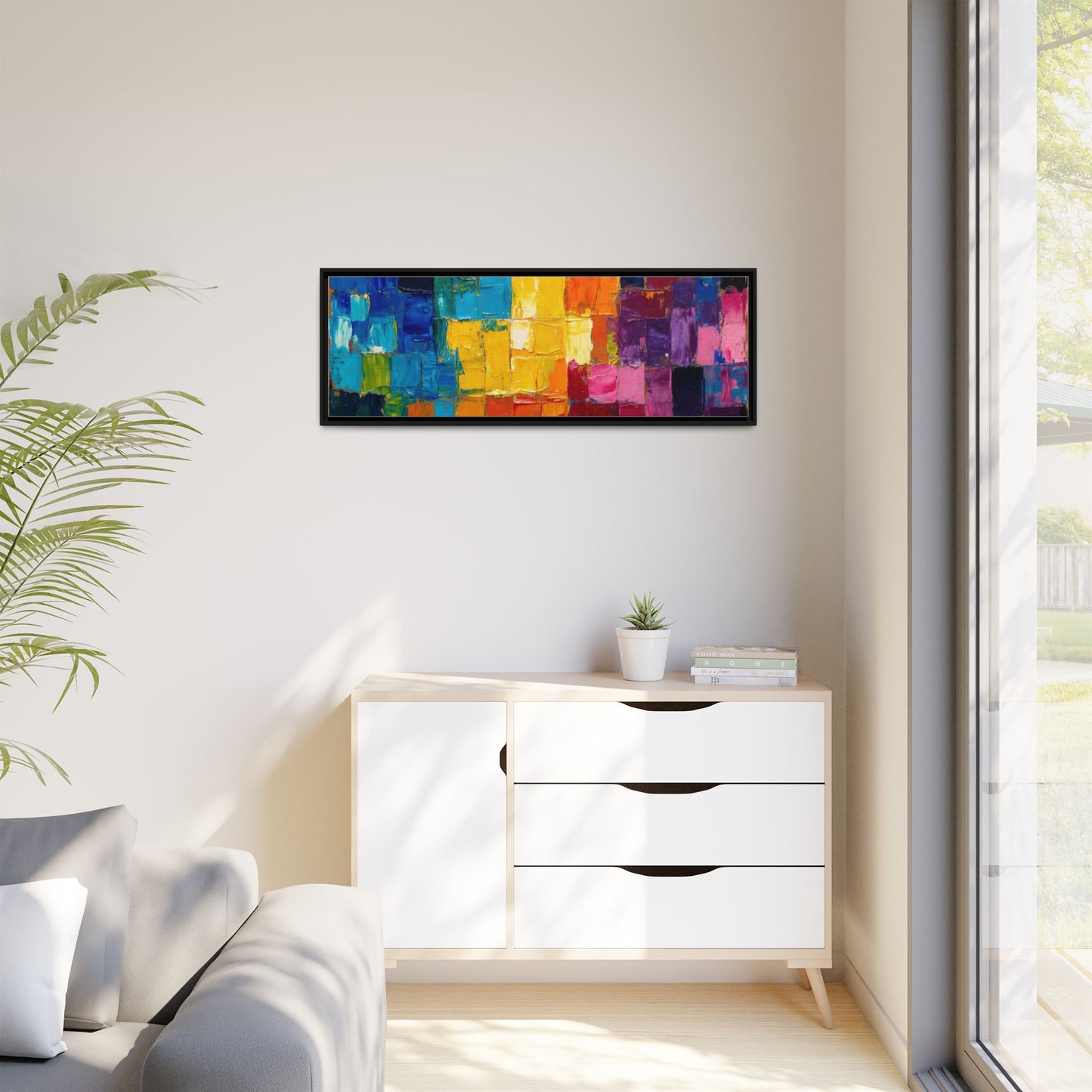 Abstract Rainbow Mosaic Framed Canvas Print — Colorful Modern Wall Art