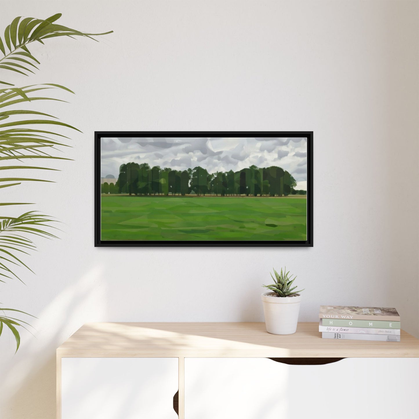 Framed Matte Canvas Print — Minimalist Green Landscape Art