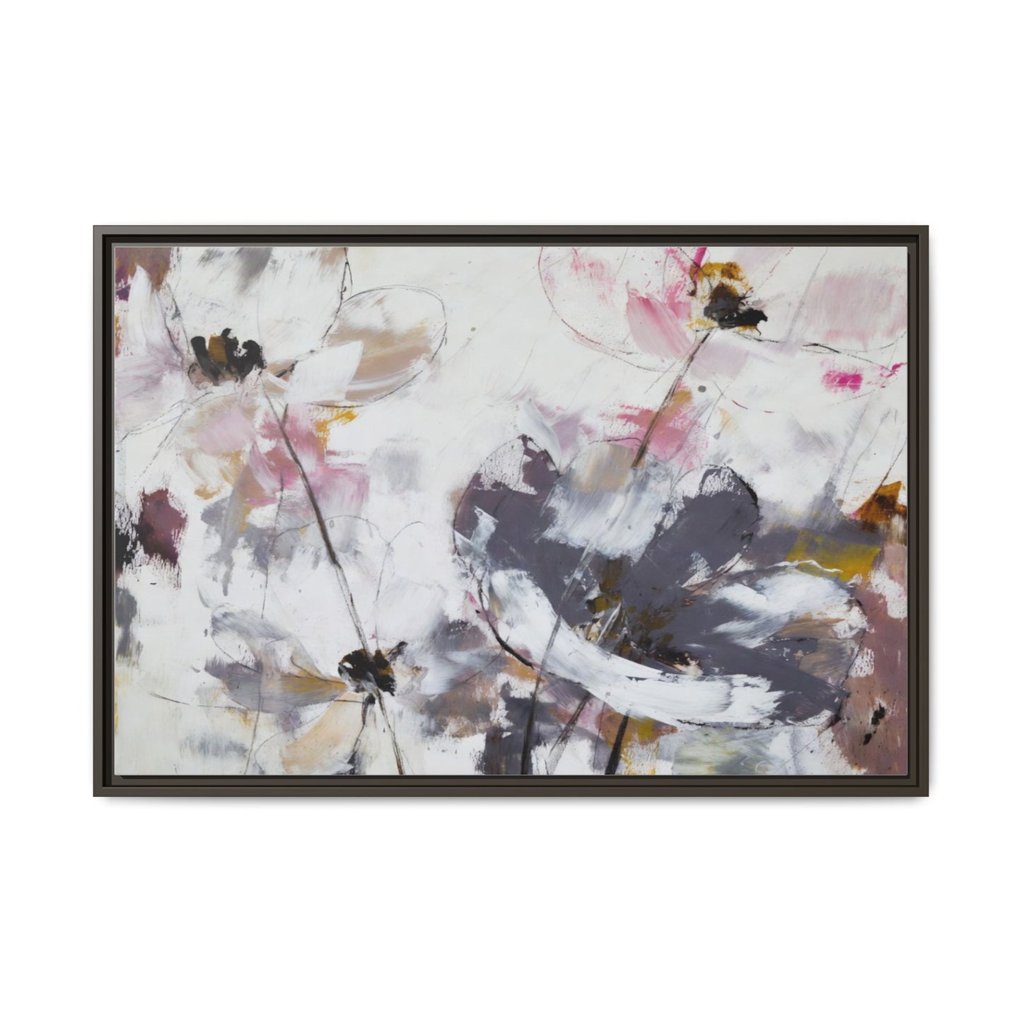 Abstract Floral Matte Canvas Framed Wall Art — Soft Watercolor Blooms