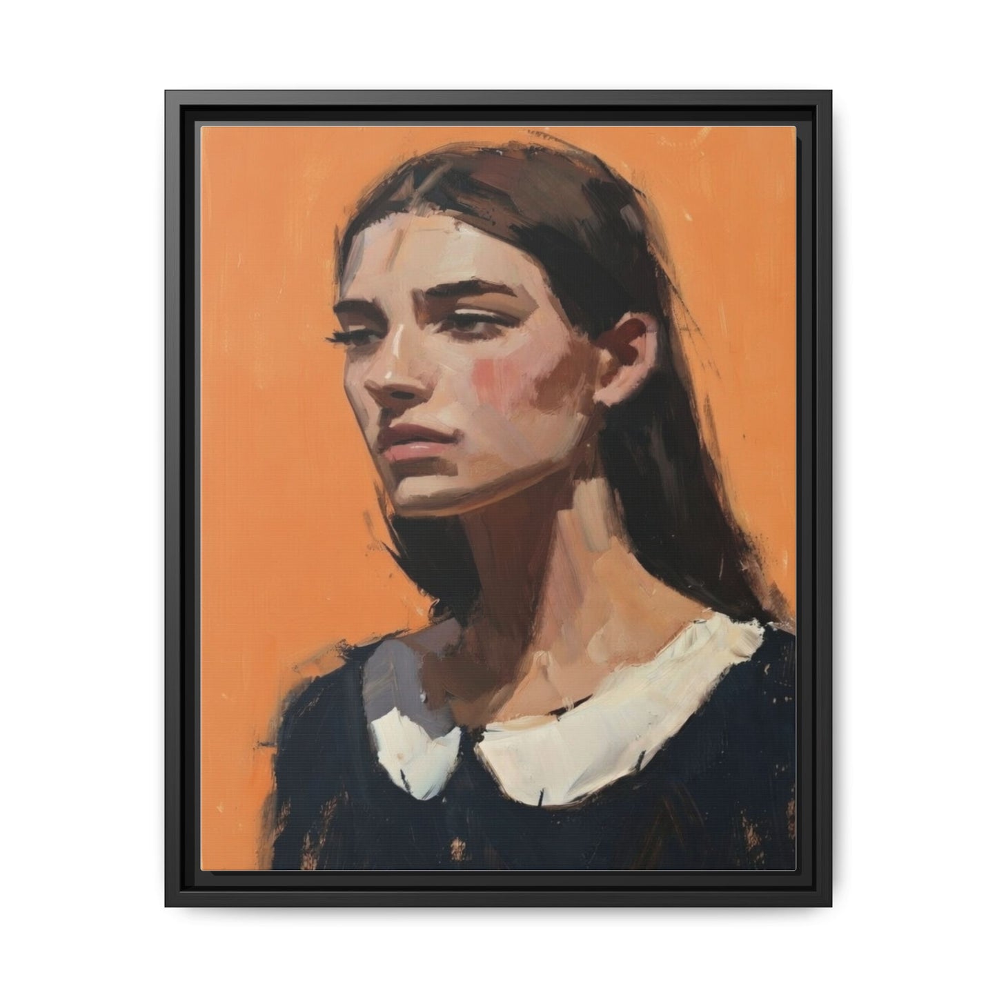 Framed Matte Canvas Portrait Art — Modern Figurative Painting on Orange