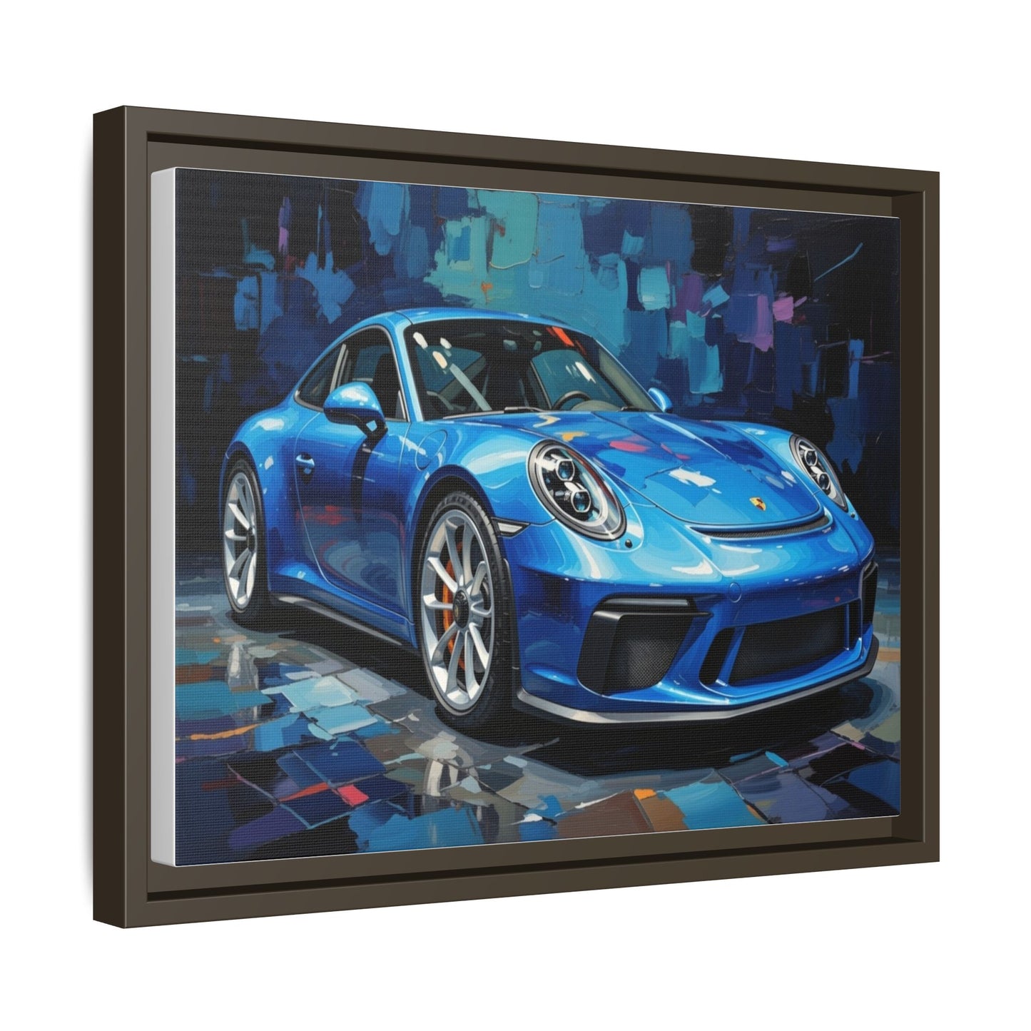 Blue Sports Car Matte Canvas Framed Print — Modern Automotive Wall Art