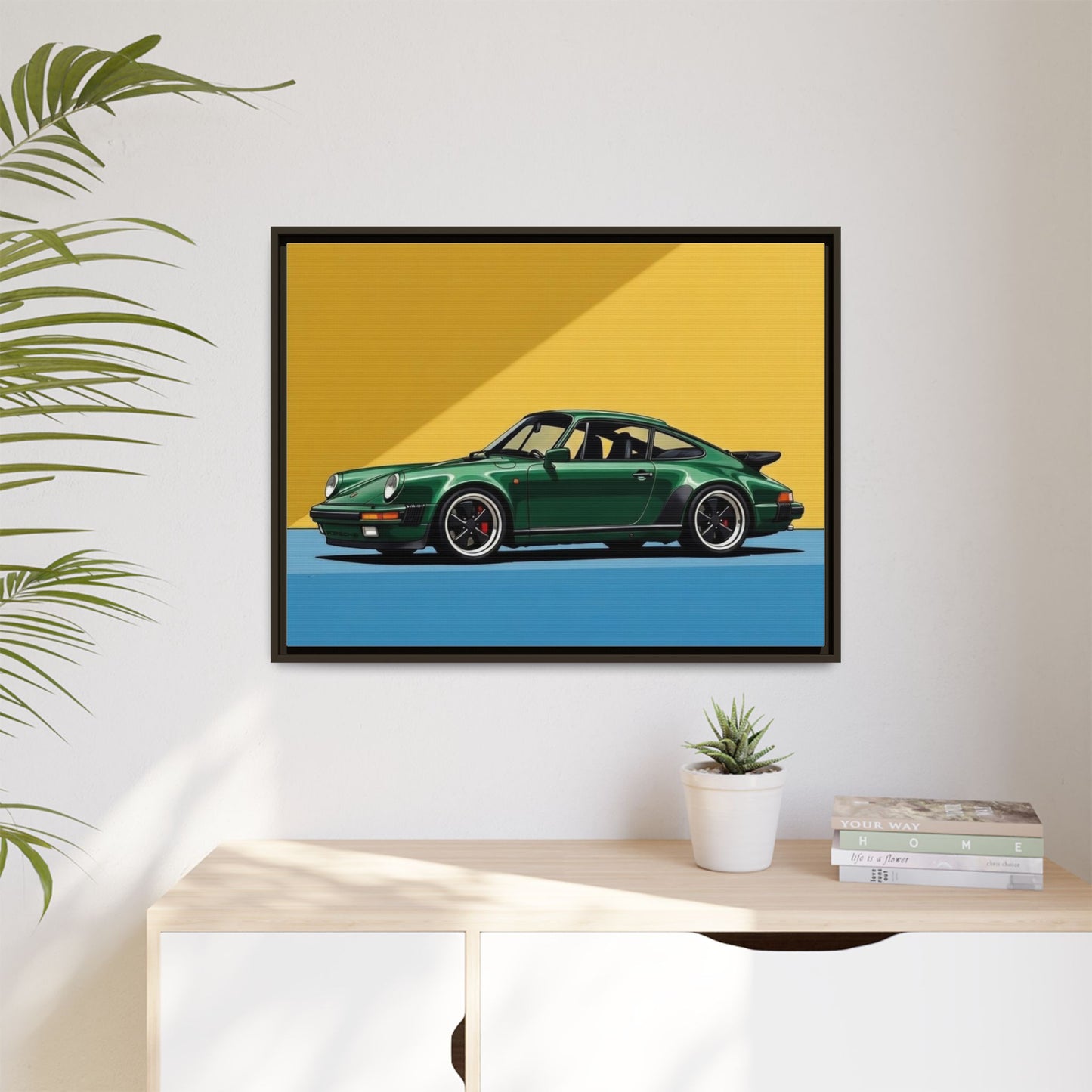 Framed Matte Canvas — Green Sports Car Wall Art