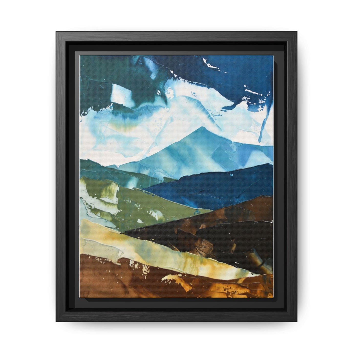 Framed Abstract Mountain Canvas Art — Blue & Earthtone Landscape Print