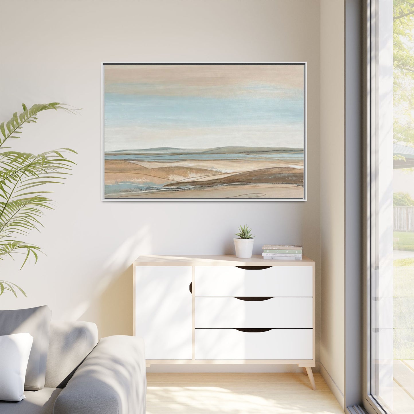 Framed Abstract Landscape Matte Canvas — Serene Coastal Horizon Wall Art