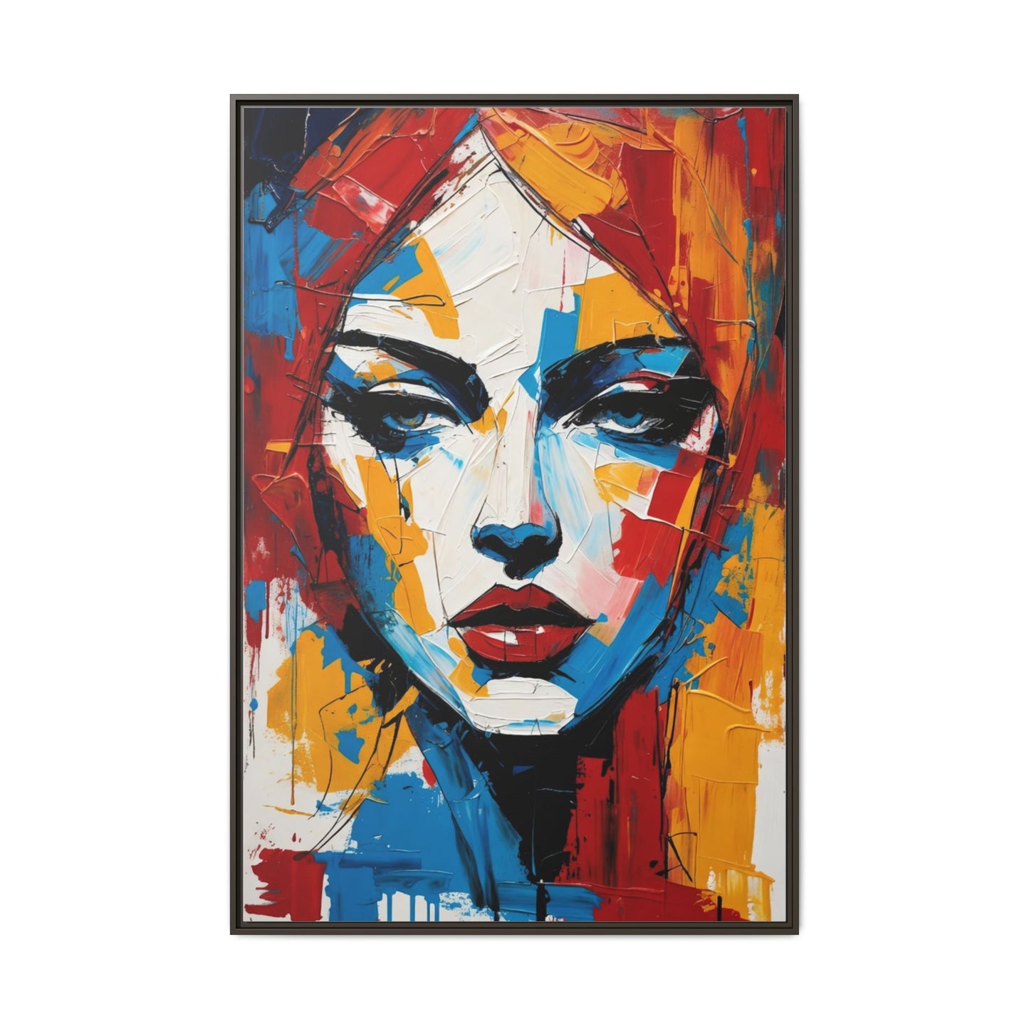 Framed Abstract Portrait Canvas — Colorful Female Face Wall Art
