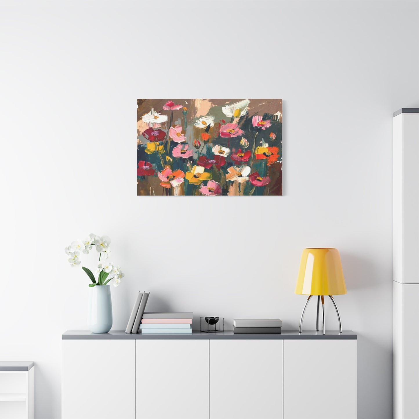 Abstract Floral Canvas Wall Art — Colorful Poppies Matte Stretched Print