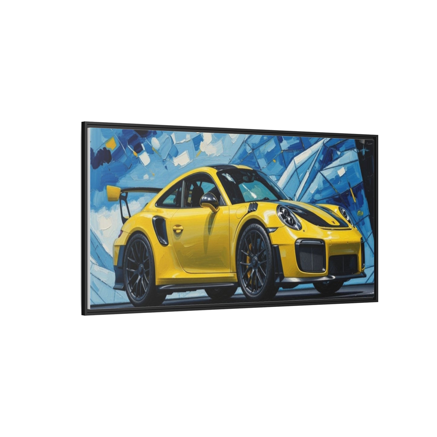 Yellow Porsche Sports Car Matte Framed Canvas – Modern Automotive Wall Art