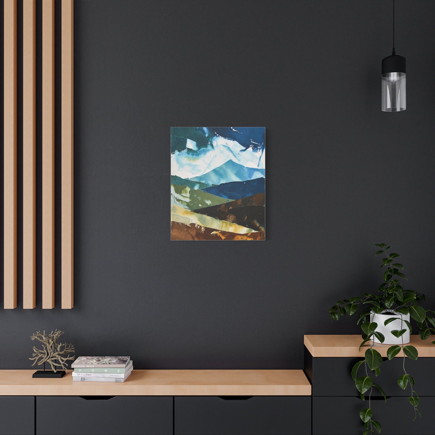 Abstract Mountain Landscape Matte Canvas Wall Art — Blue & Earth Tone Stretched Canvas
