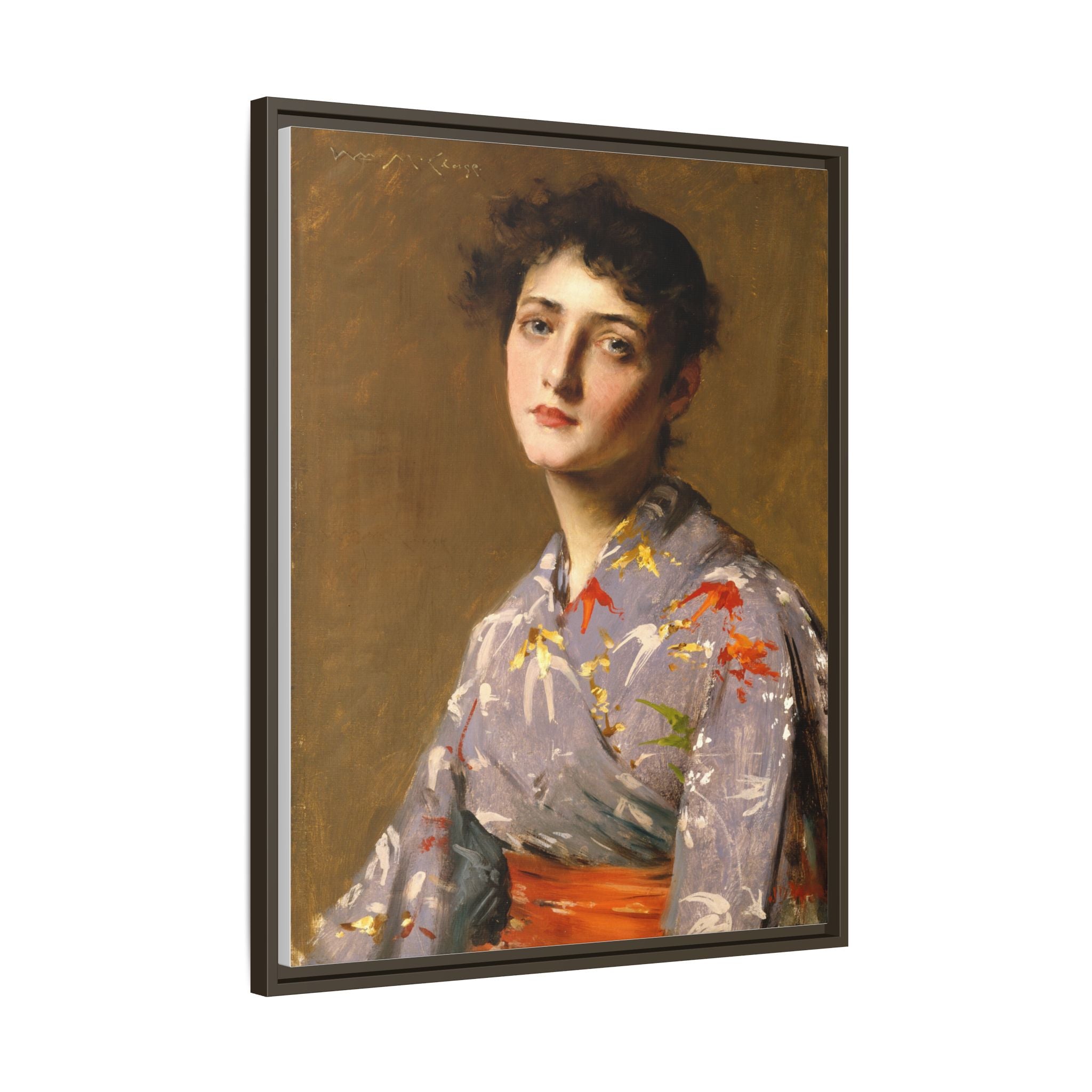 Girl in a Japanese Costume by William Merritt Chase Framed Matte Canvas Wall Art Print
