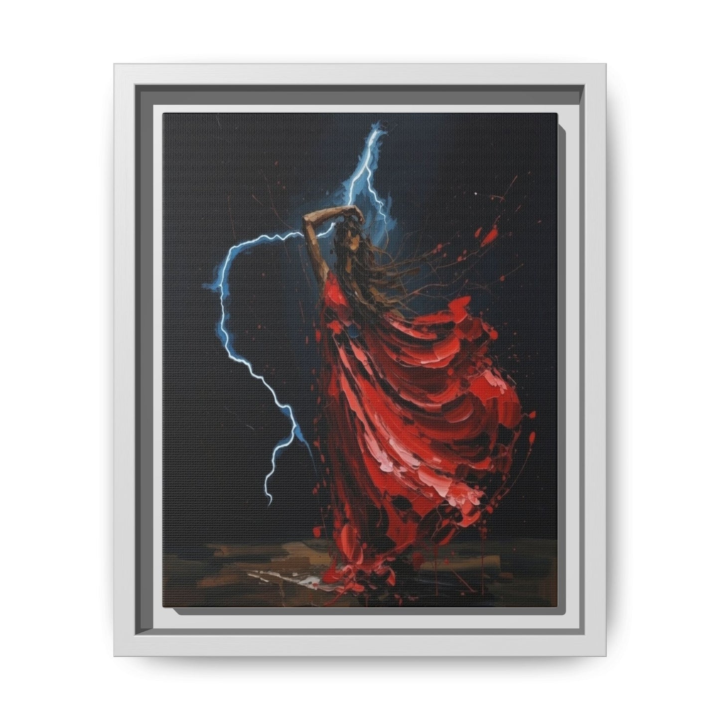 Framed Matte Canvas Print — Red Dancer Lightning Art