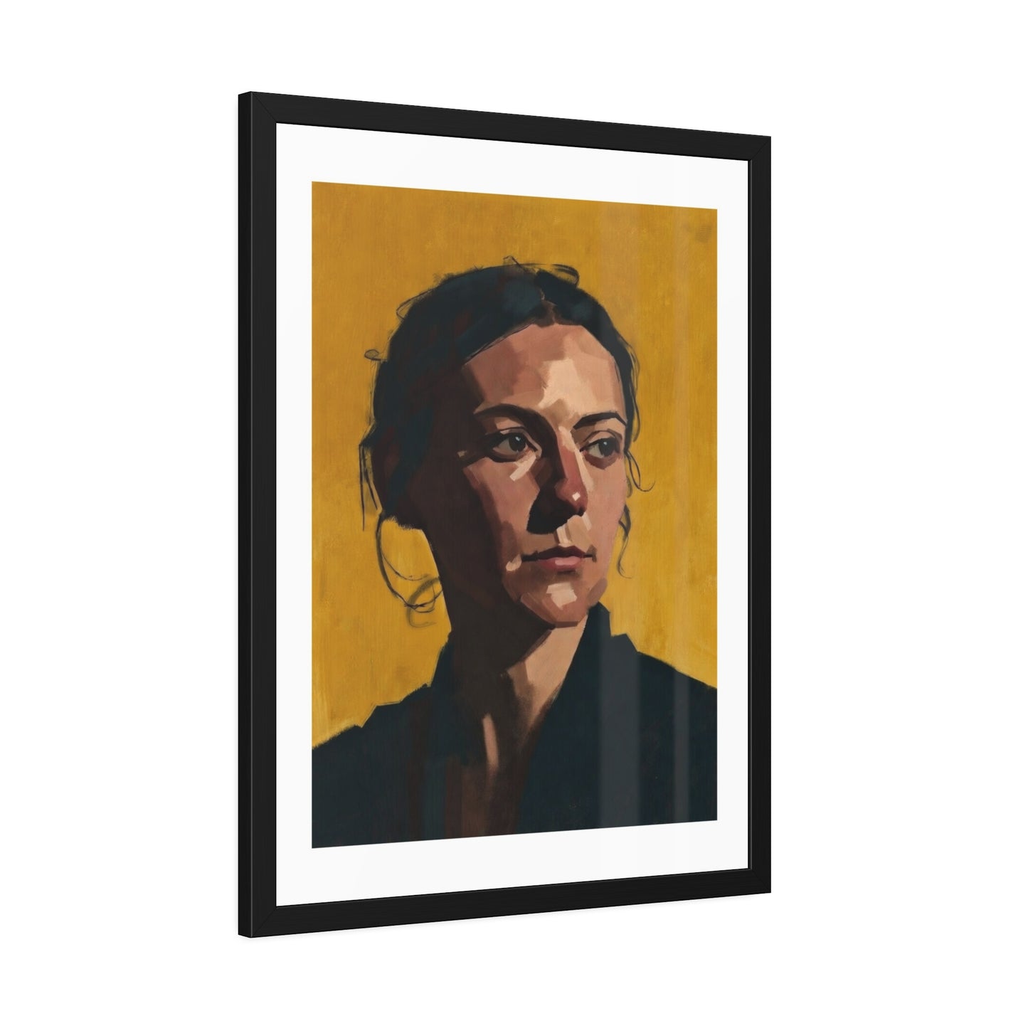 Framed Portrait Poster — Modern Painted Portrait on Mustard Background