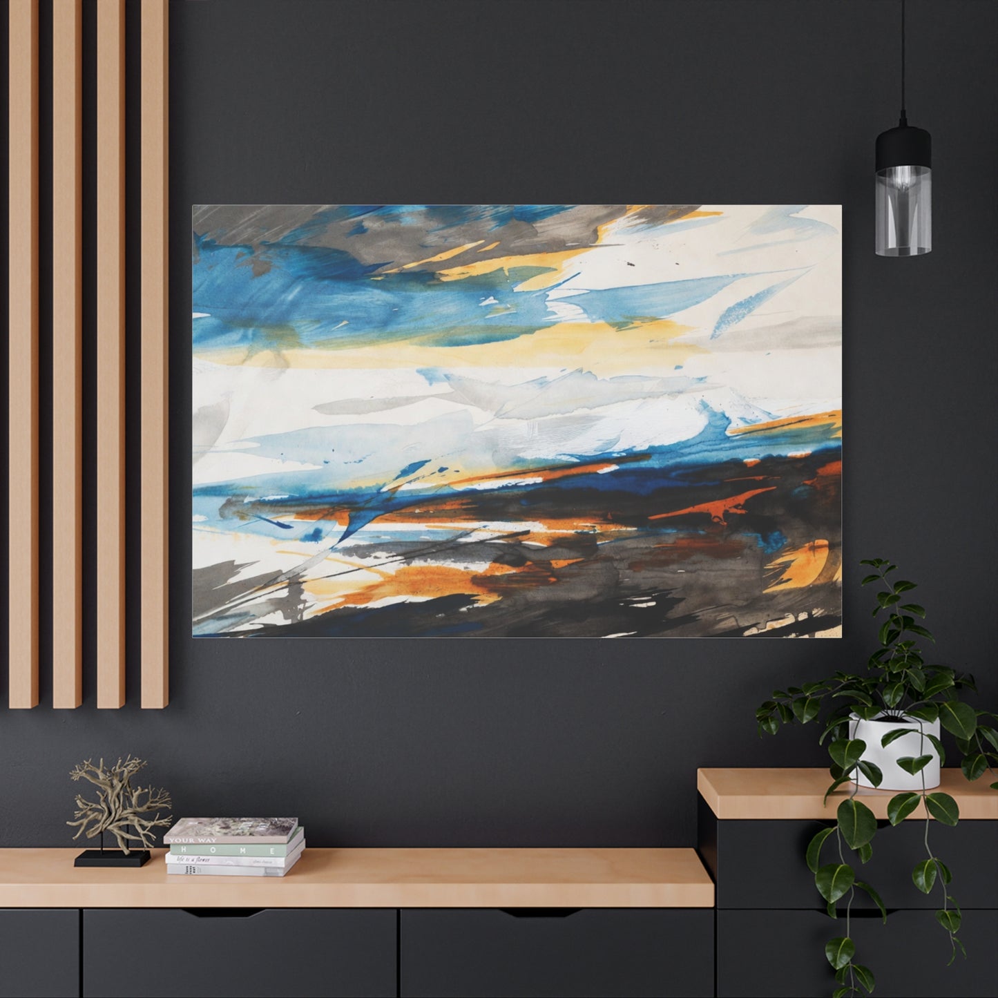 Abstract Oceanic Canvas Print — Blue & Amber Stretched Wall Art