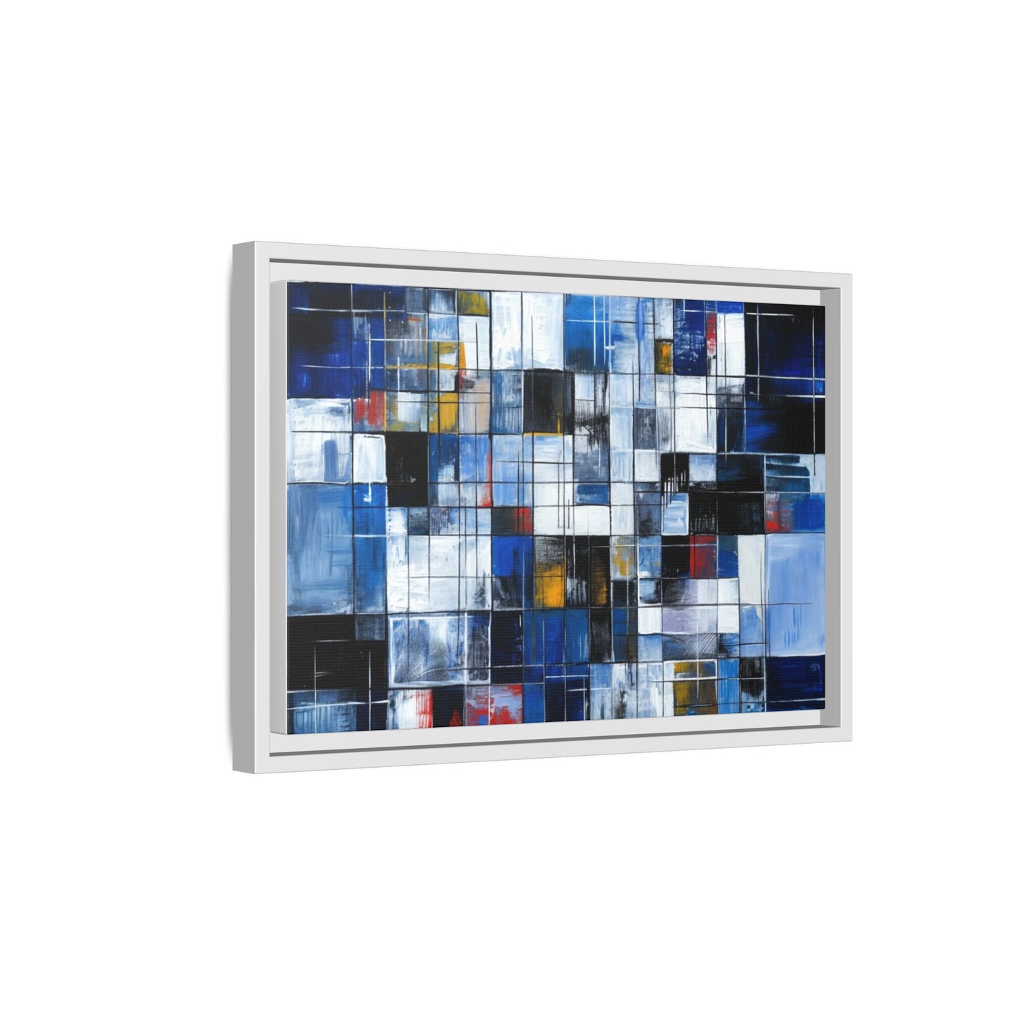 Abstract Blue Grid Matte Canvas Framed Art Print