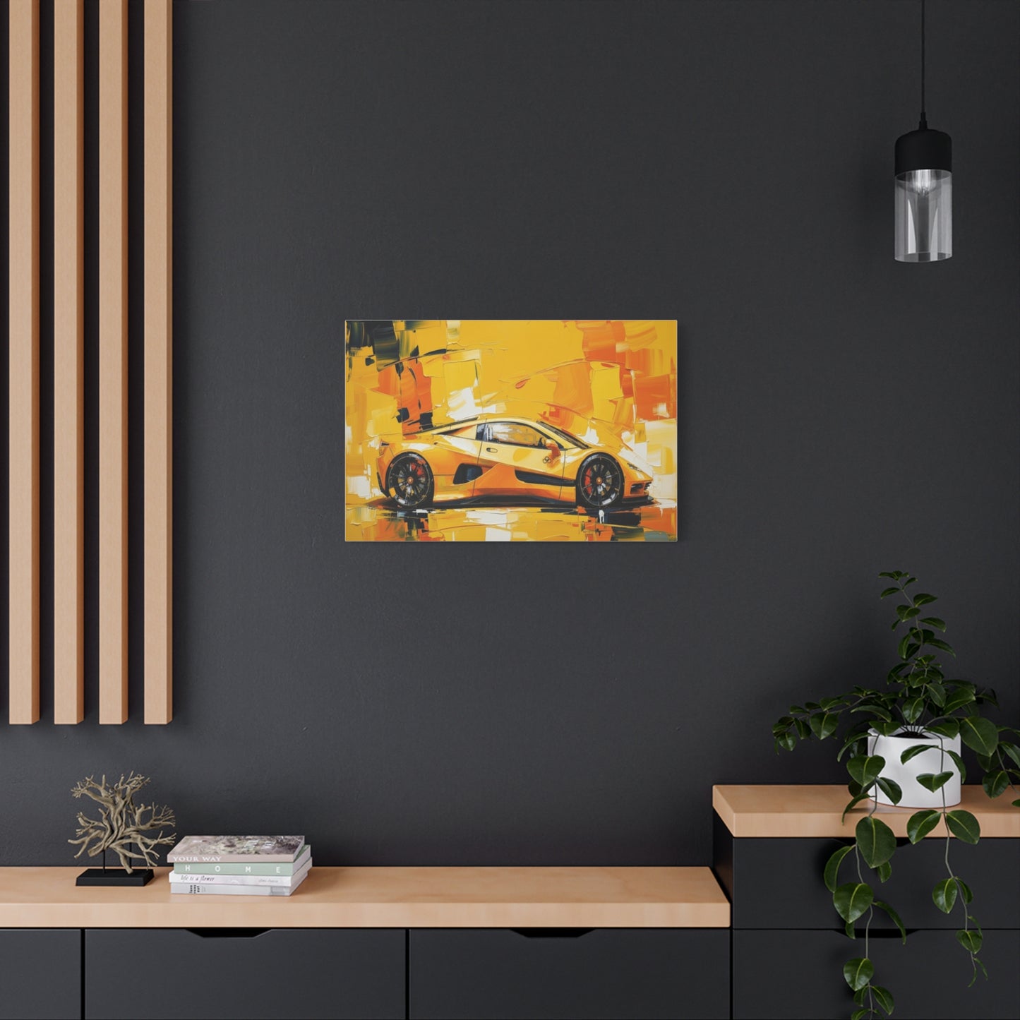 Yellow Sports Car Abstract Canvas Art - Matte Stretched Wall Print