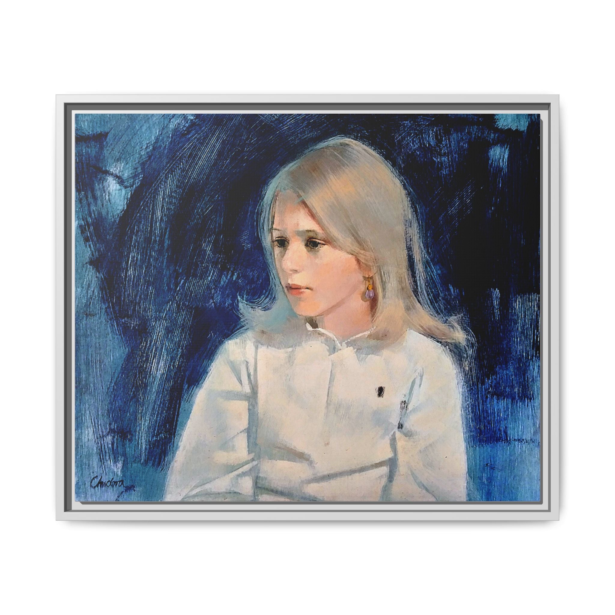 Painting of girl by Unknown Artist Framed Matte Canvas Classic Wall Art