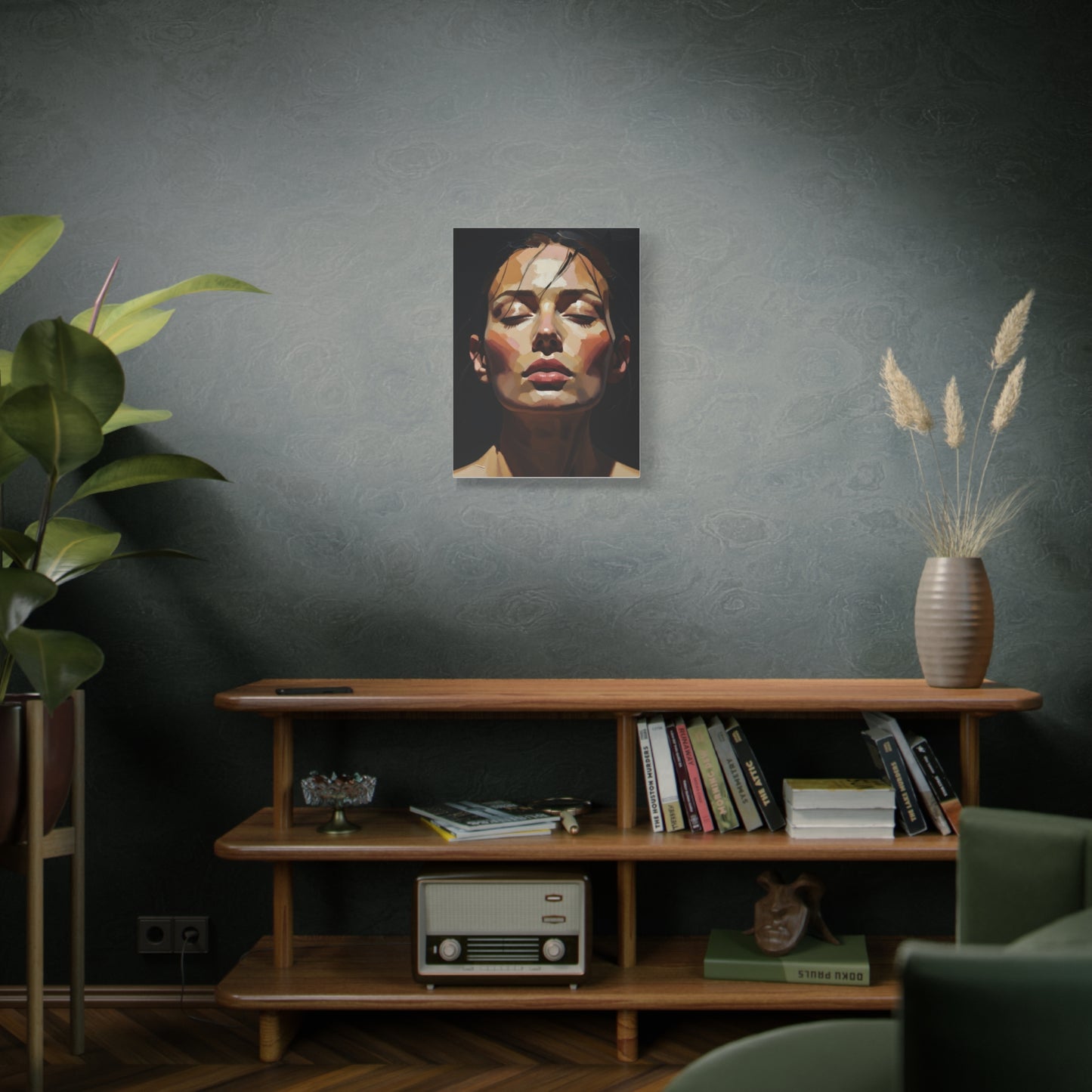 Contemporary Portrait Canvas Print — Meditative Woman Matte Stretched Wall Art