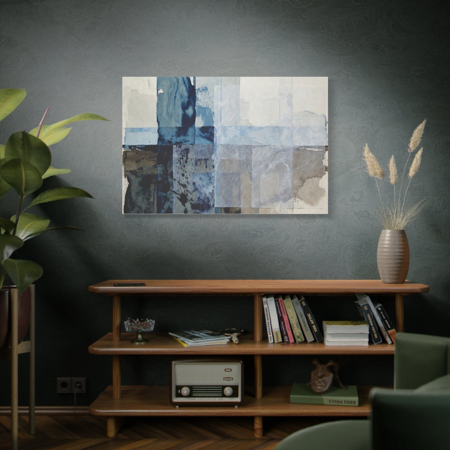 Abstract Blue Geometric Canvas Art — Stretched Matte Wall Decor