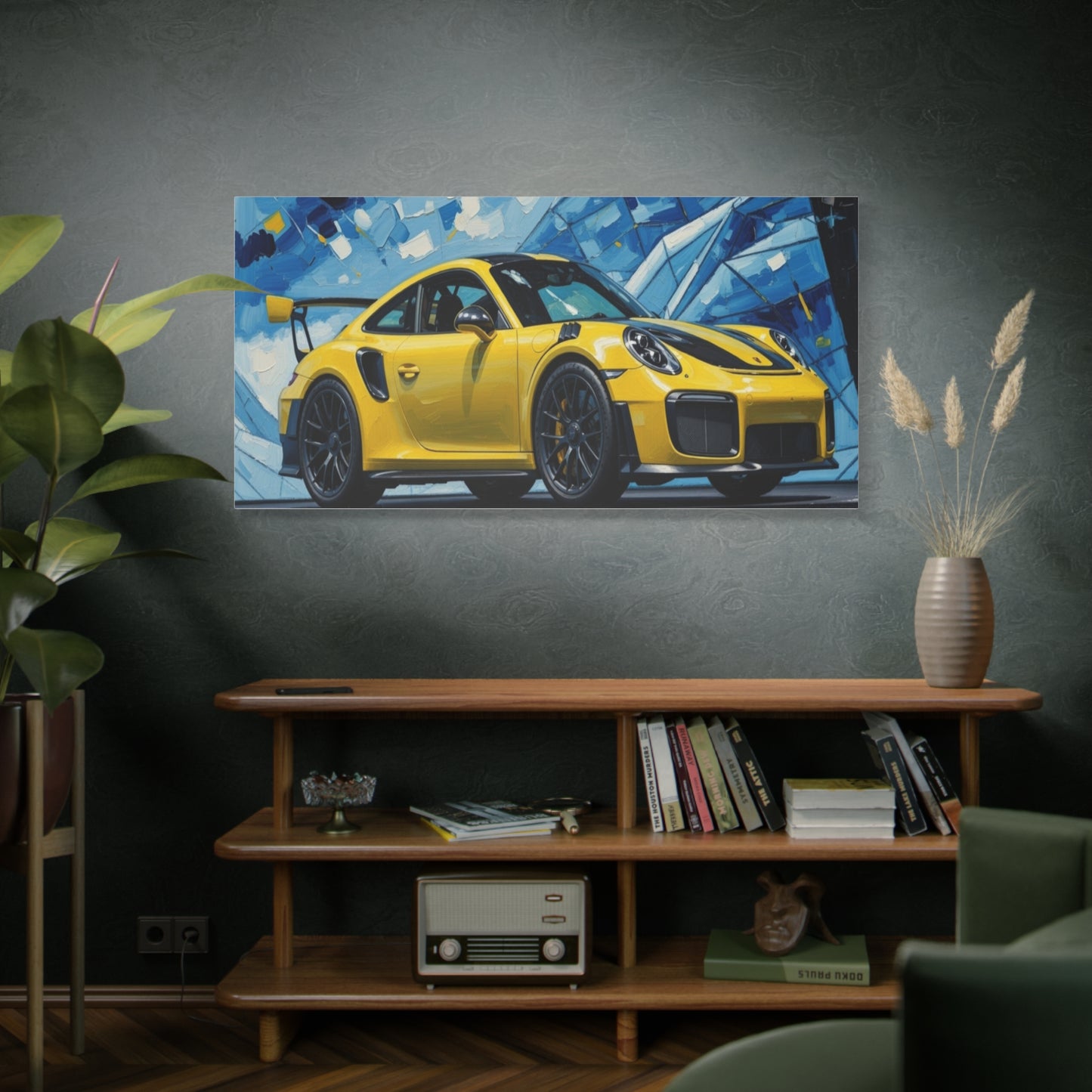 Yellow Porsche Sports Car Canvas Print — Modern Automotive Wall Art