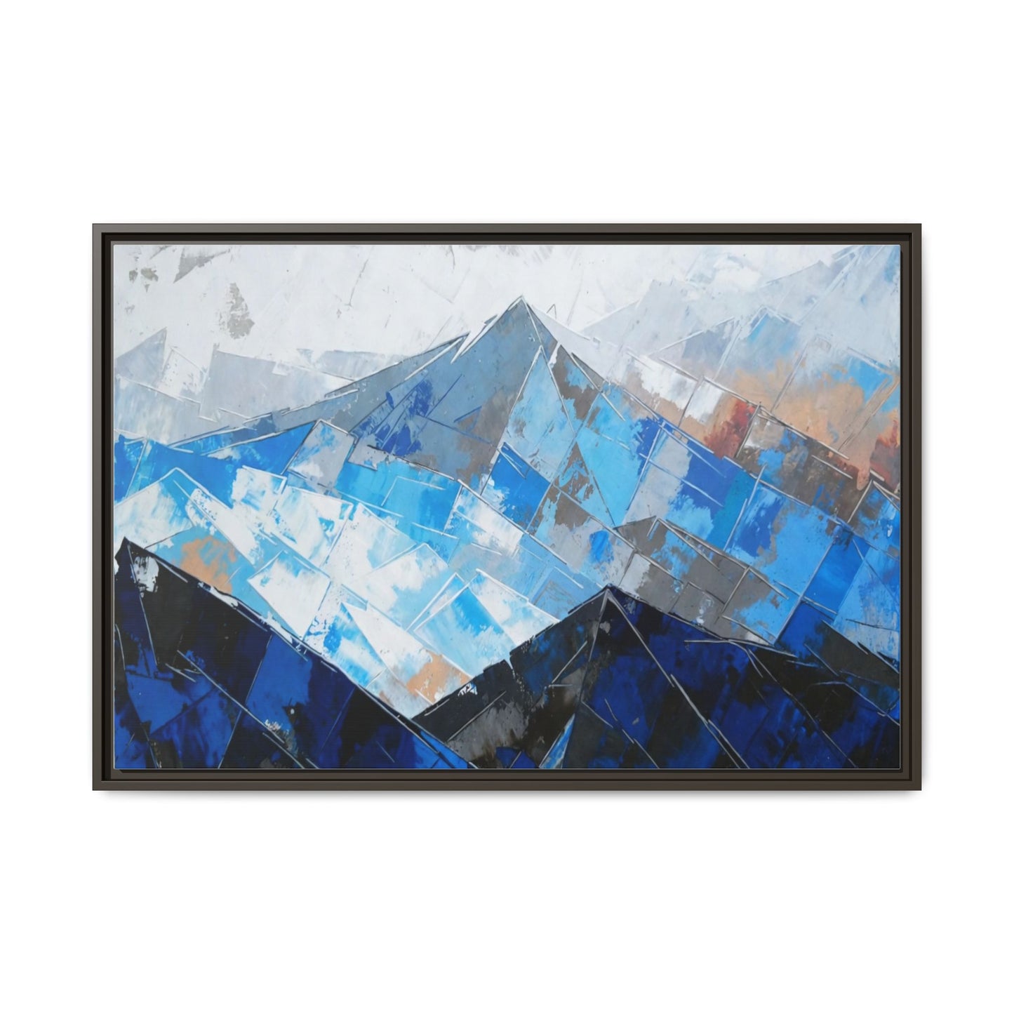 Framed Matte Canvas Blue Mountain Abstract Wall Art