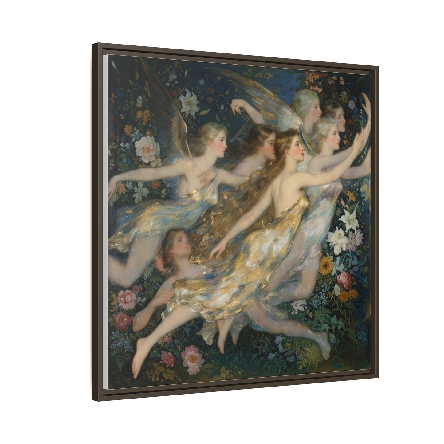 Framed Matte Canvas Wall Art — Vintage Fairies & Floral Painting