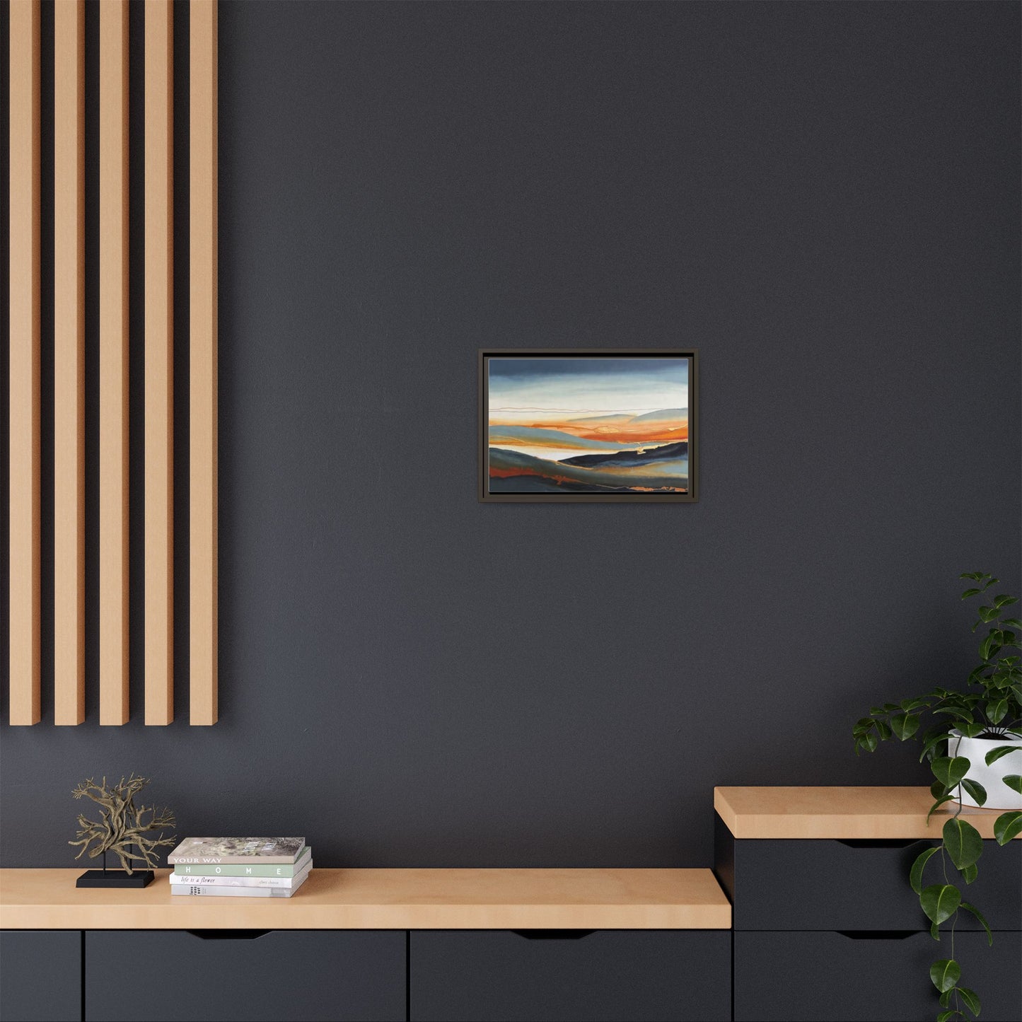 Framed Matte Canvas: Abstract Coastal Sunset Landscape Wall Art