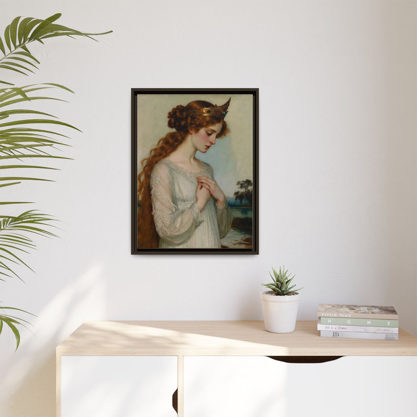 Framed Matte Canvas Print — Vintage Pre-Raphaelite Princess Portrait