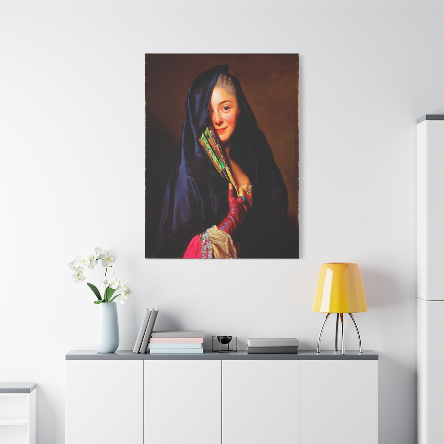 Vintage Portrait Canvas Print — Elegant Lady with Fan Matte Stretched Wall Art