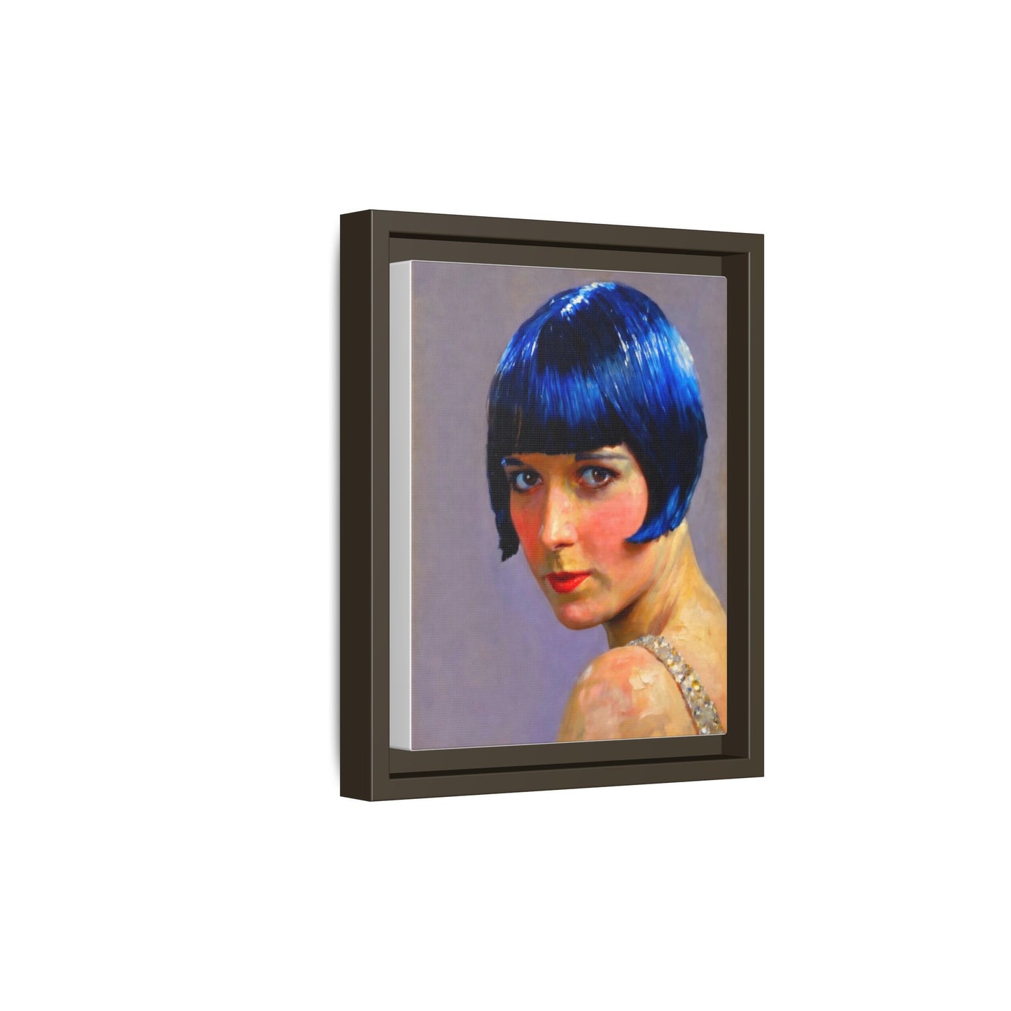 Framed Matte Canvas Art Print — Vintage Portrait with Blue Bob