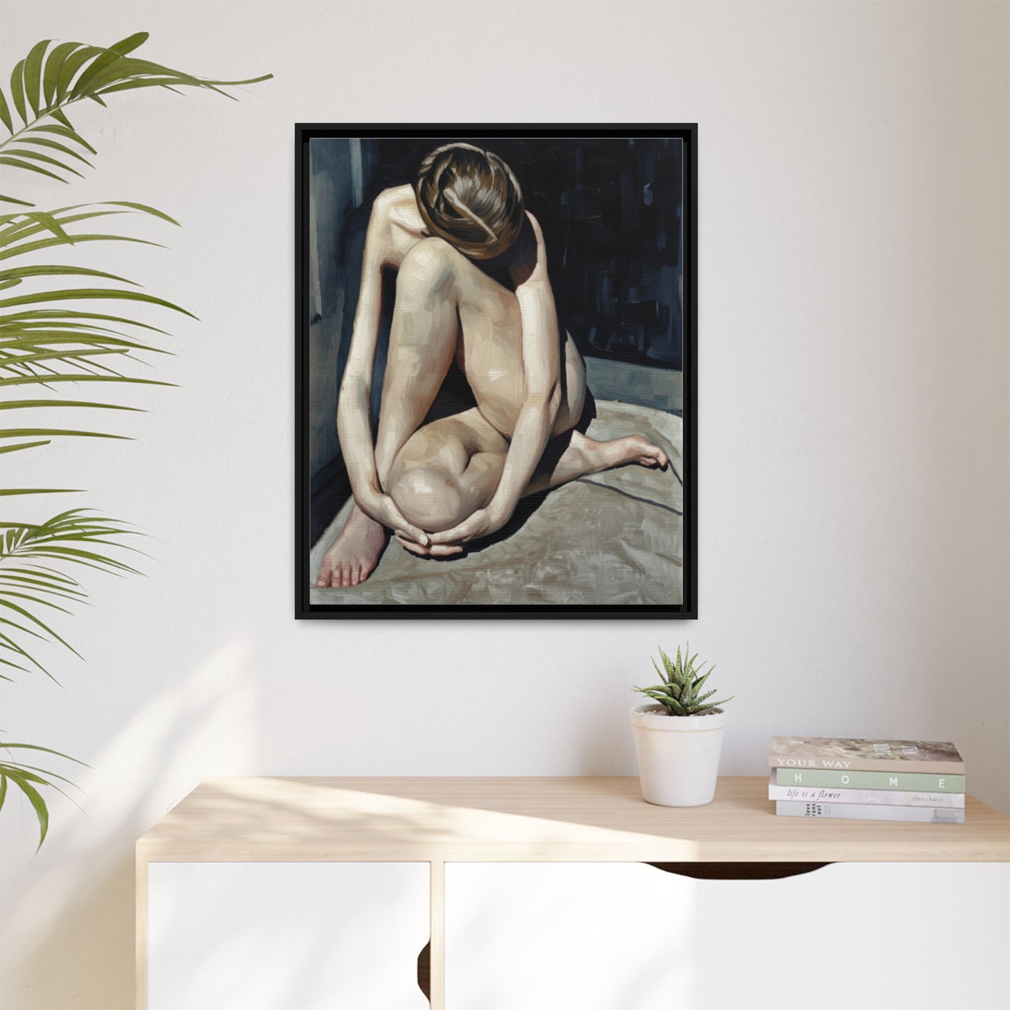 Framed Matte Canvas Print Contemplative Nude Figure Art