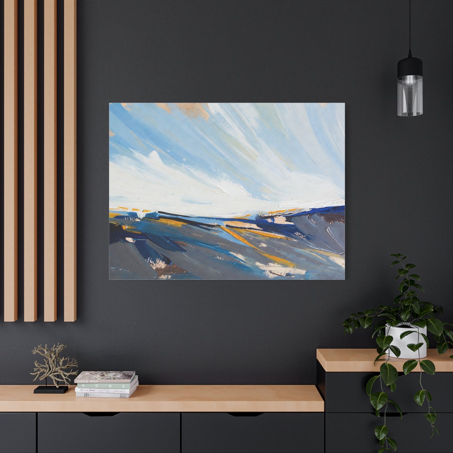 Abstract Coastal Landscape Canvas Print — Blue Sky Seascape Wall Art