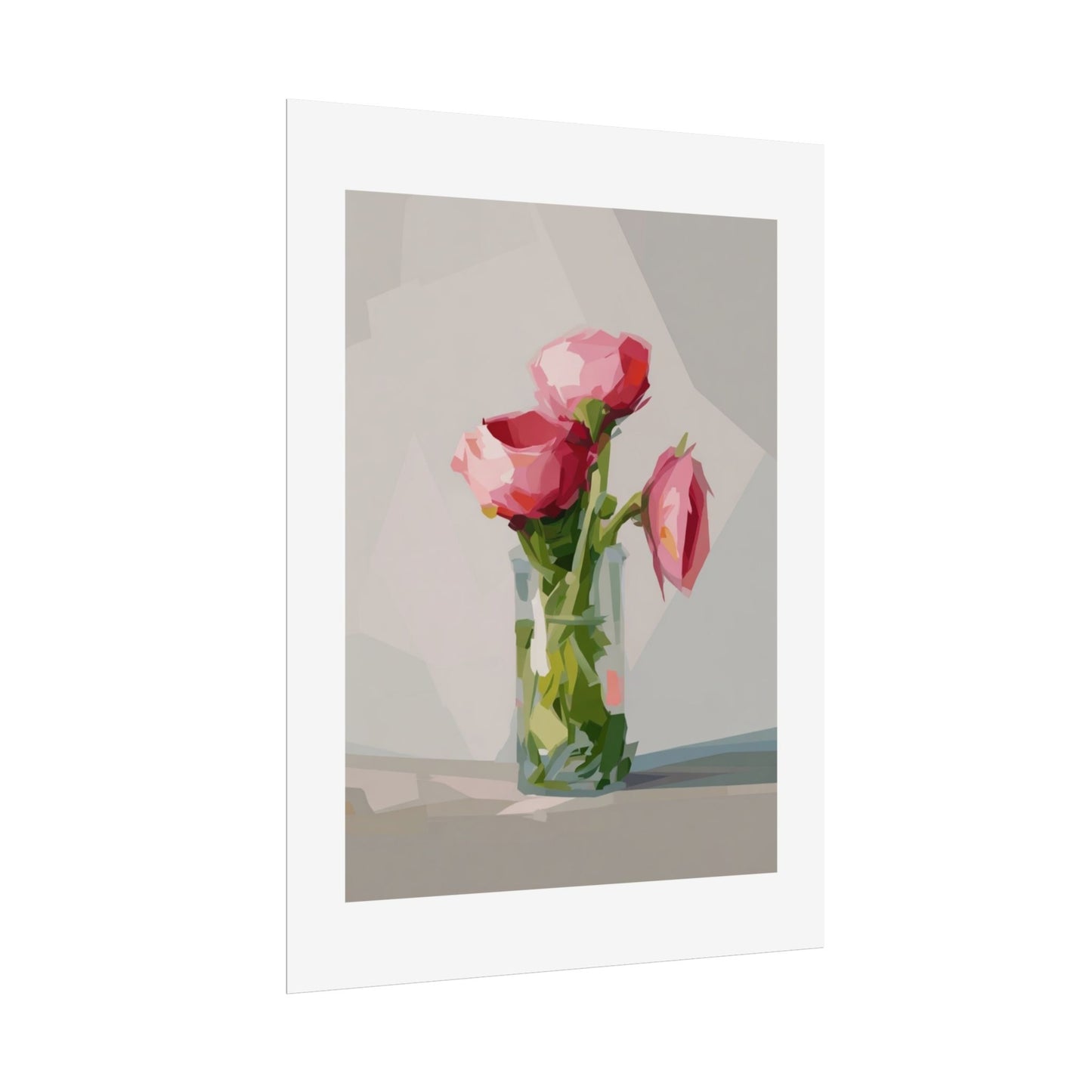 Floral Still Life Poster — Pink Roses in Vase Rolled Art Print