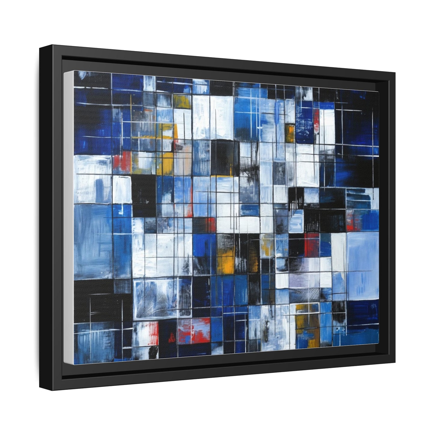 Abstract Blue Grid Matte Canvas Framed Art Print