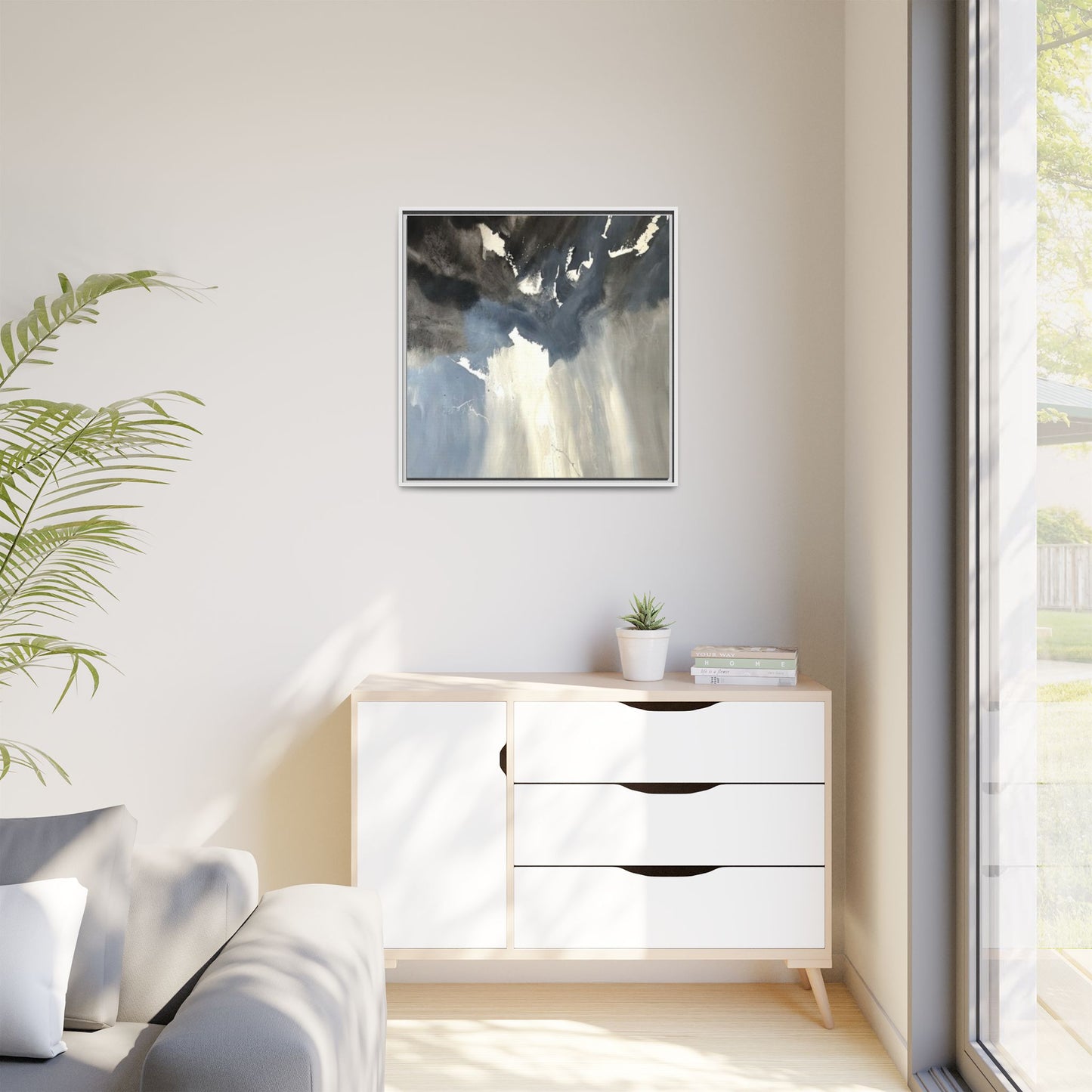 Framed Matte Canvas Art — Moody Abstract Sky Painting