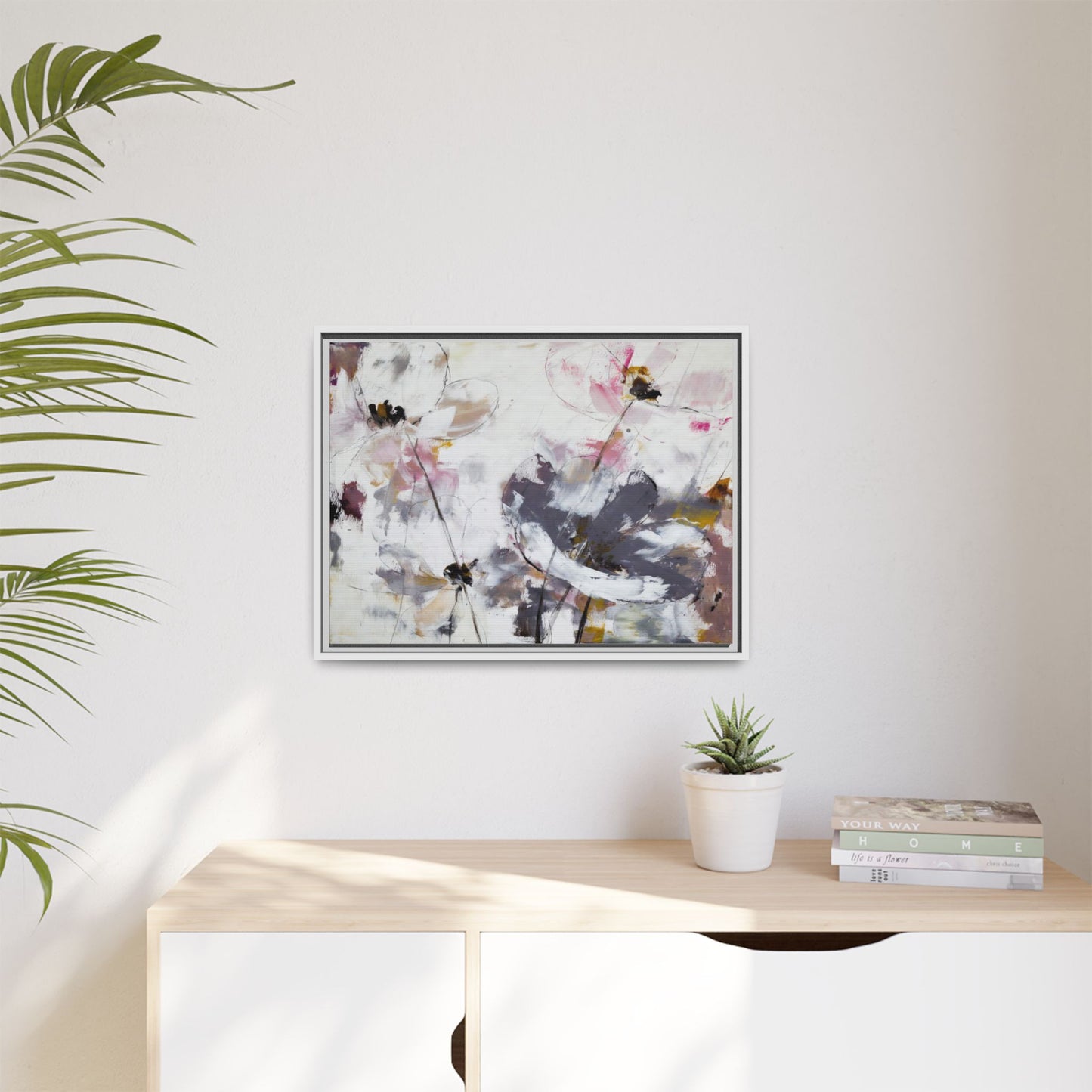 Abstract Floral Matte Canvas Framed Wall Art — Soft Watercolor Blooms