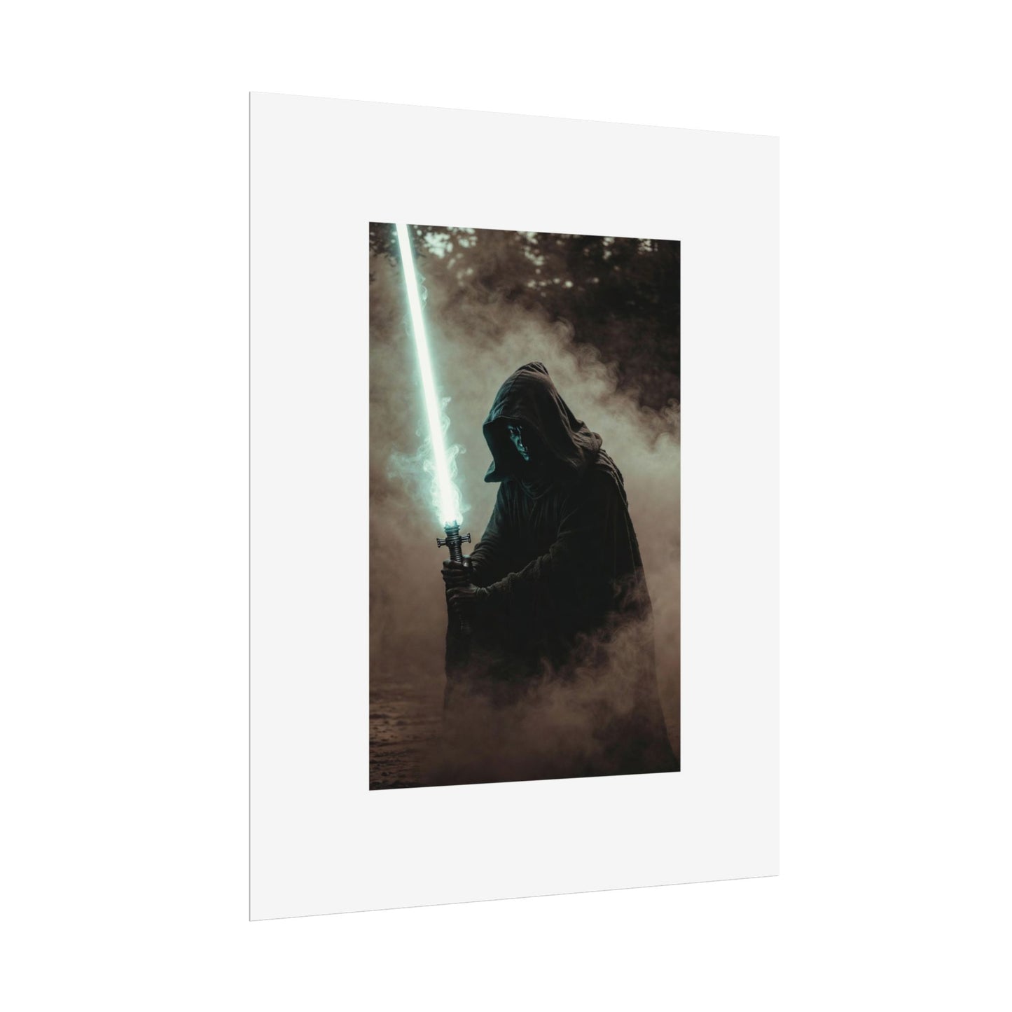 Dark Jedi Lightsaber Poster — Sci‑Fi Hooded Warrior Rolled Art Print