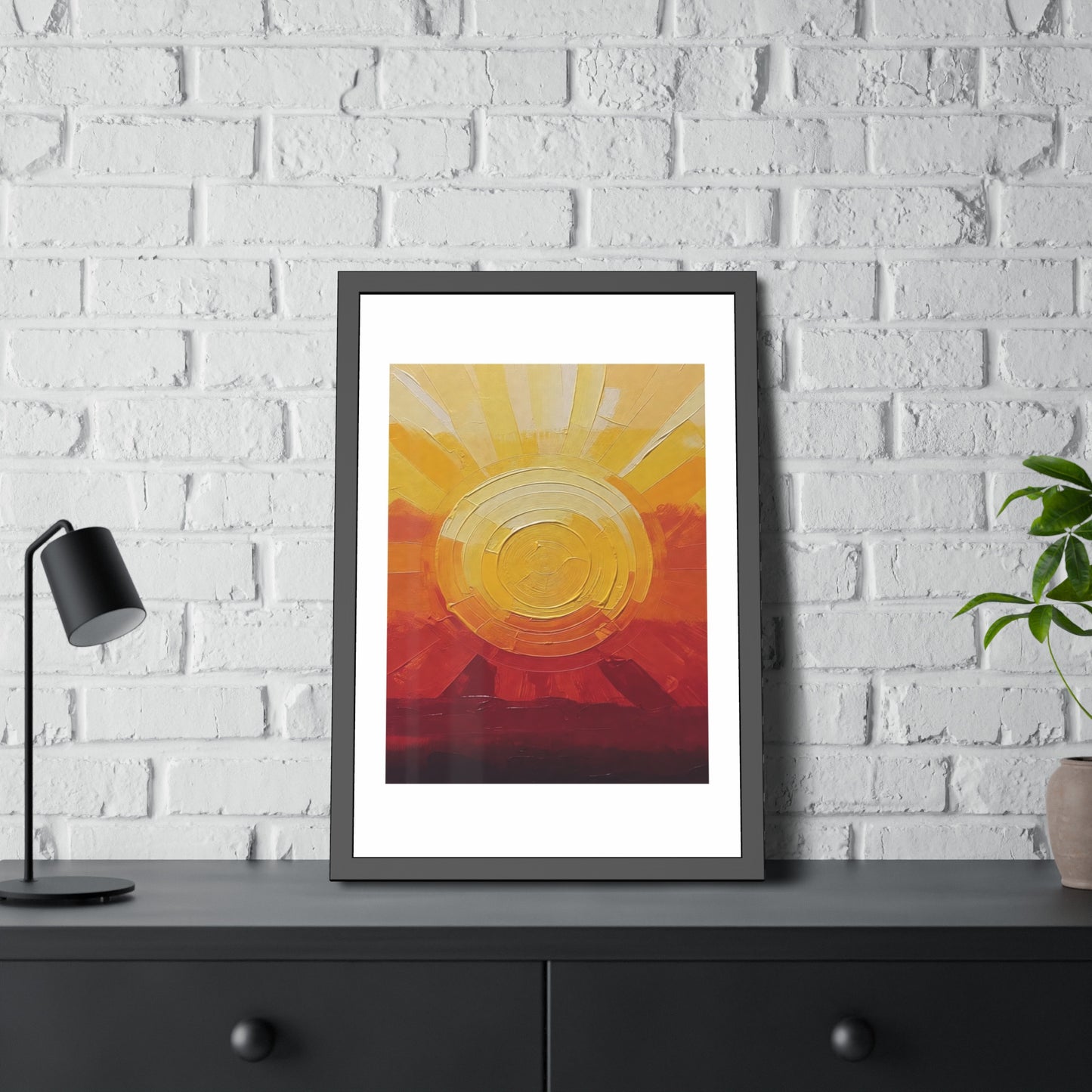 Sunburst Abstract Framed Art Print — Warm Sunrise Poster