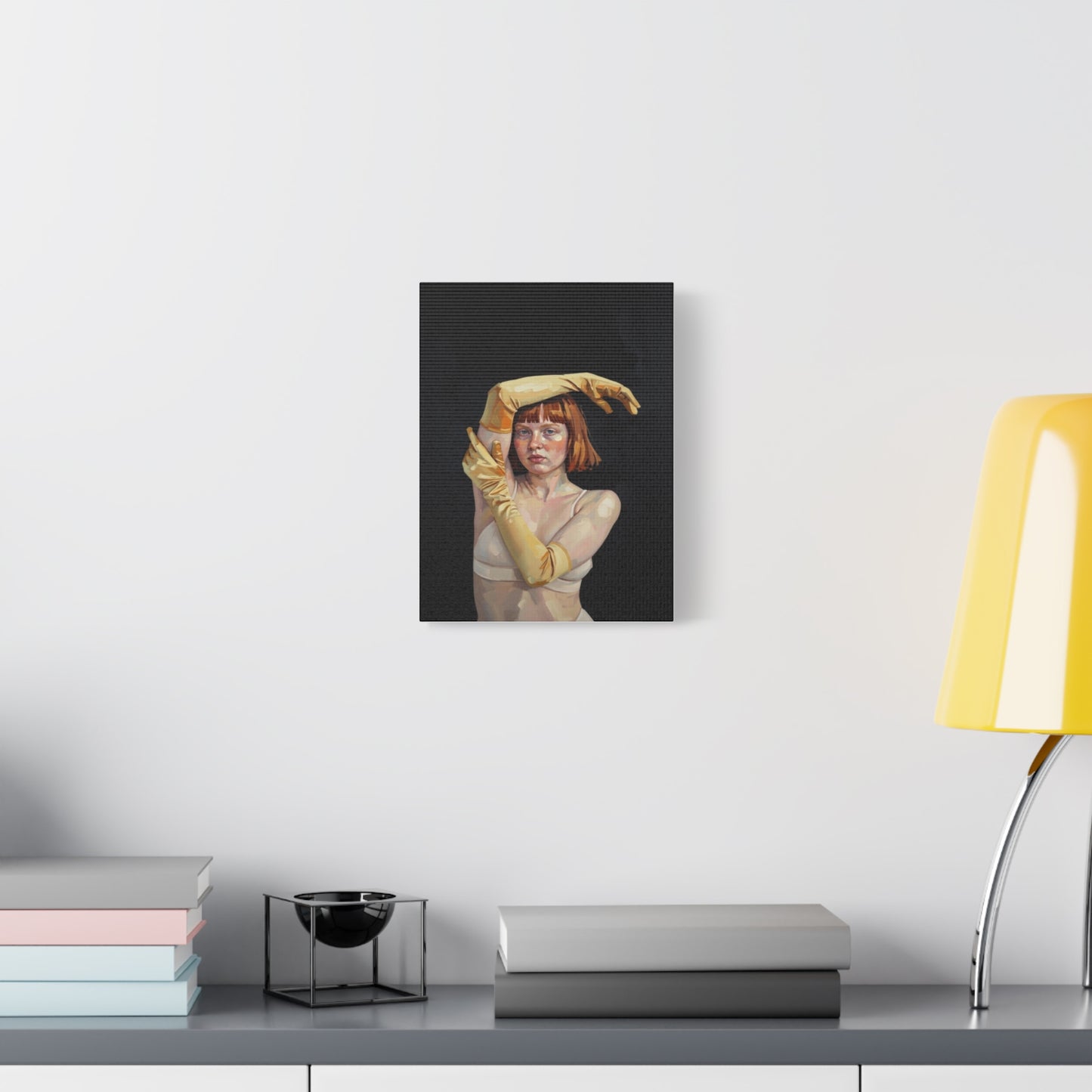 Contemporary Portrait Canvas — Redhead in Yellow Gloves Matte Stretched Art