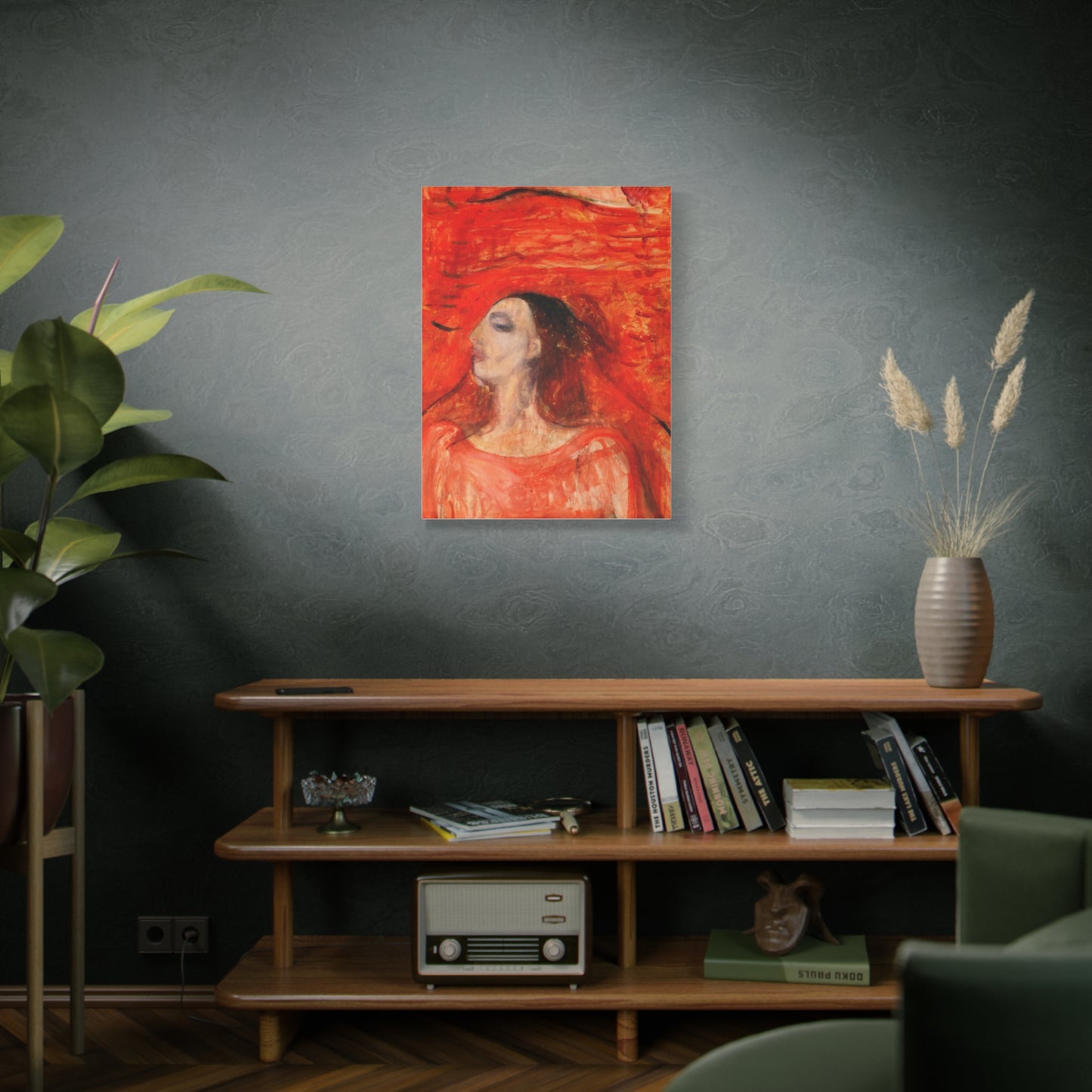 Woman's Head against a Red Background by Edvard Munch Matte Canvas Wall Art