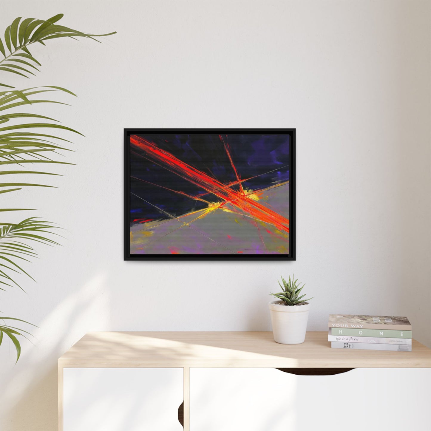 Abstract Red Streaks Framed Matte Canvas Art — Modern Multi‑Color Wall Decor