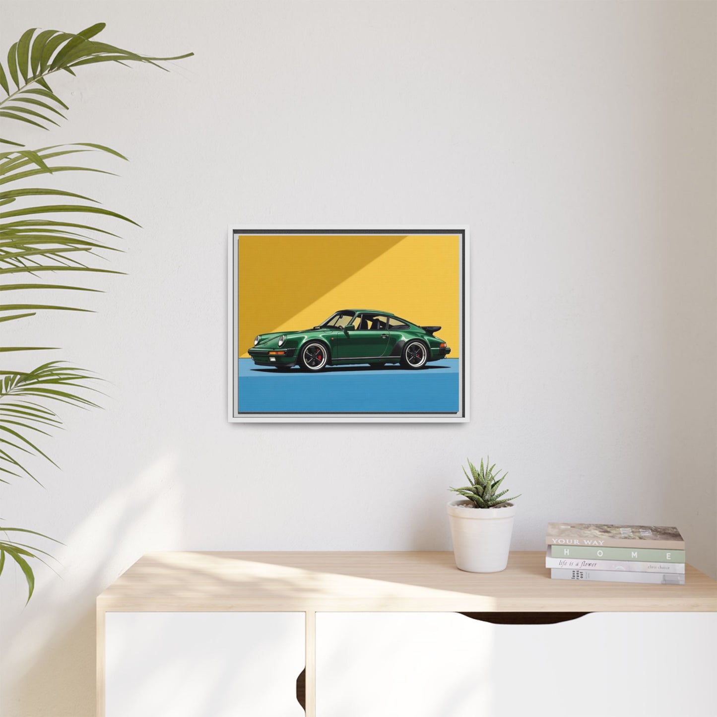 Framed Matte Canvas — Green Sports Car Wall Art