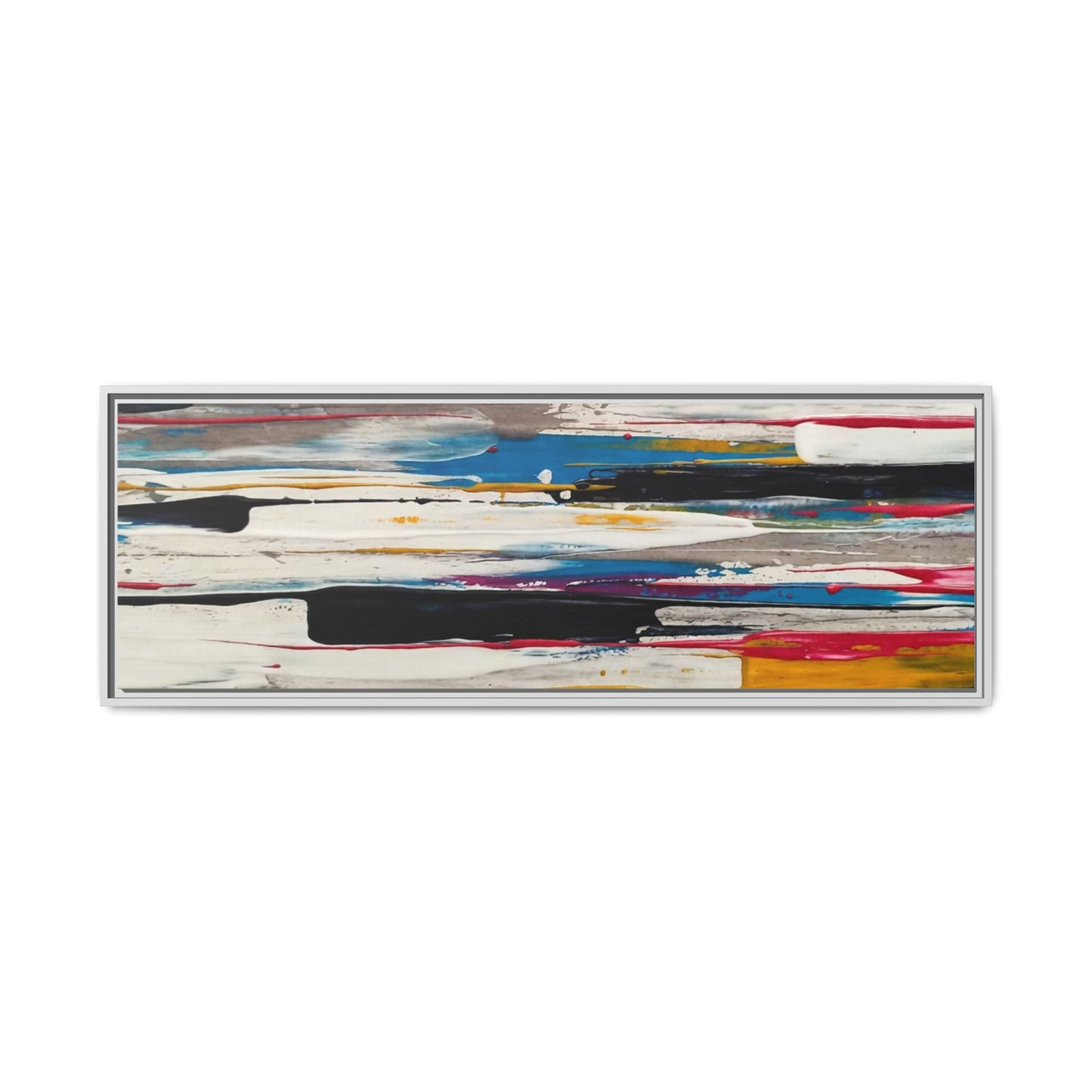 Abstract Multi-Color Framed Canvas Wall Art — Modern Horizontal Brushstroke Print
